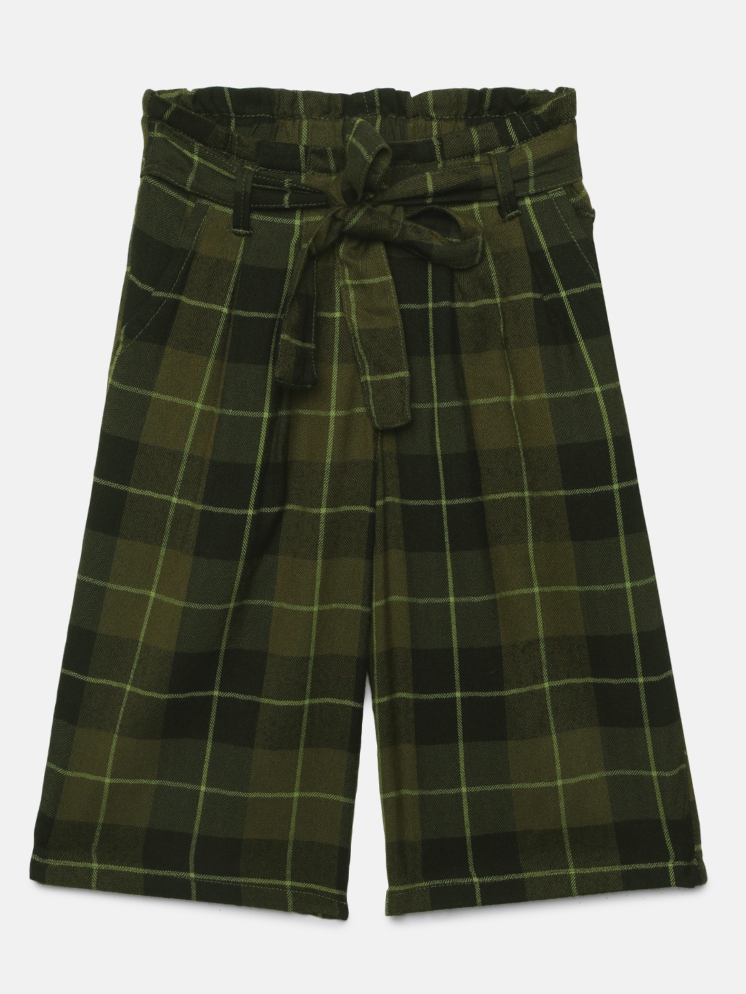 

Gini and Jony Girls Olive Green Regular Fit Checked Culottes