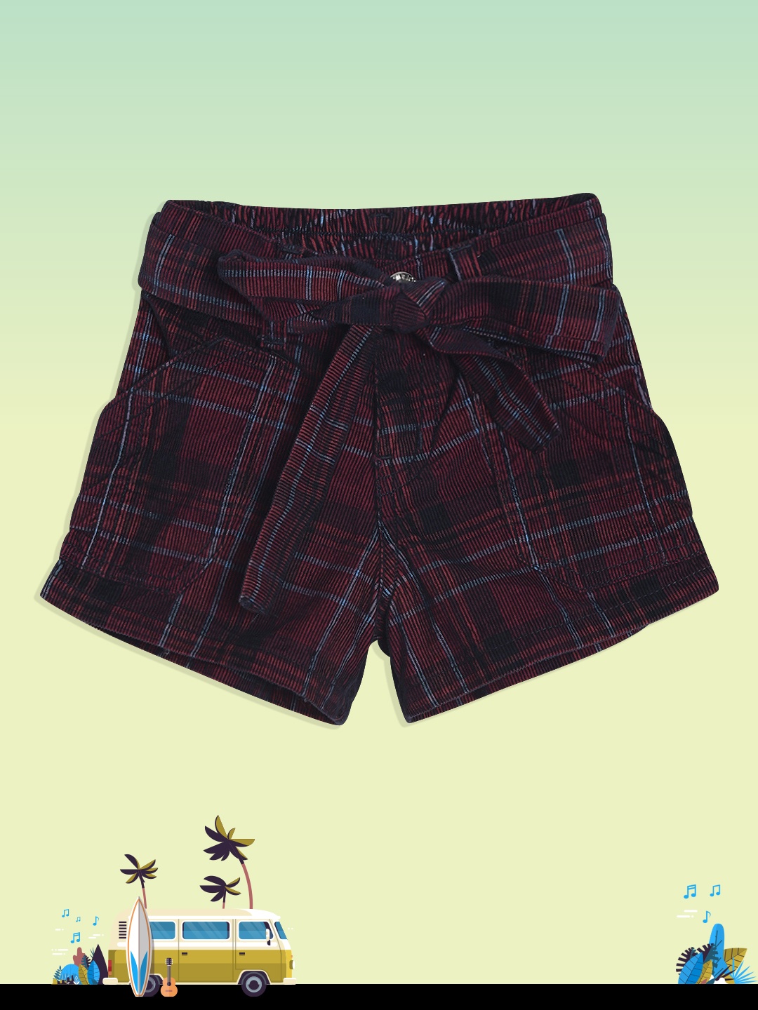 

Gini and Jony Girls Maroon & Black Checked Regular Fit Shorts