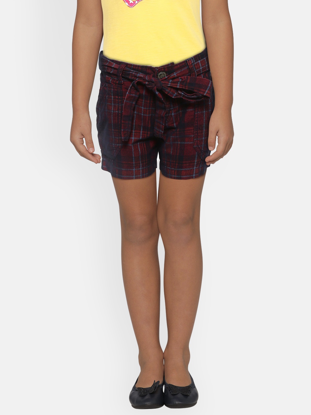 

Gini and Jony Girls Burgundy & Navy Blue Checked Regular Fit Shorts