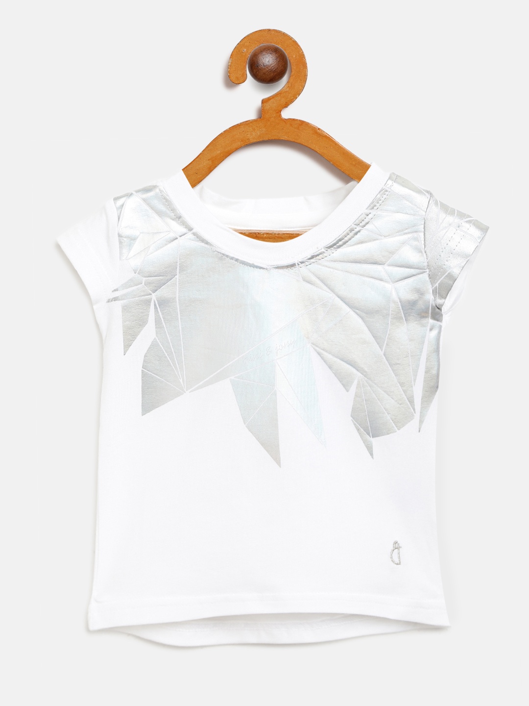 

Gini and Jony Girls White & Silver Printed Round Neck T-shirt