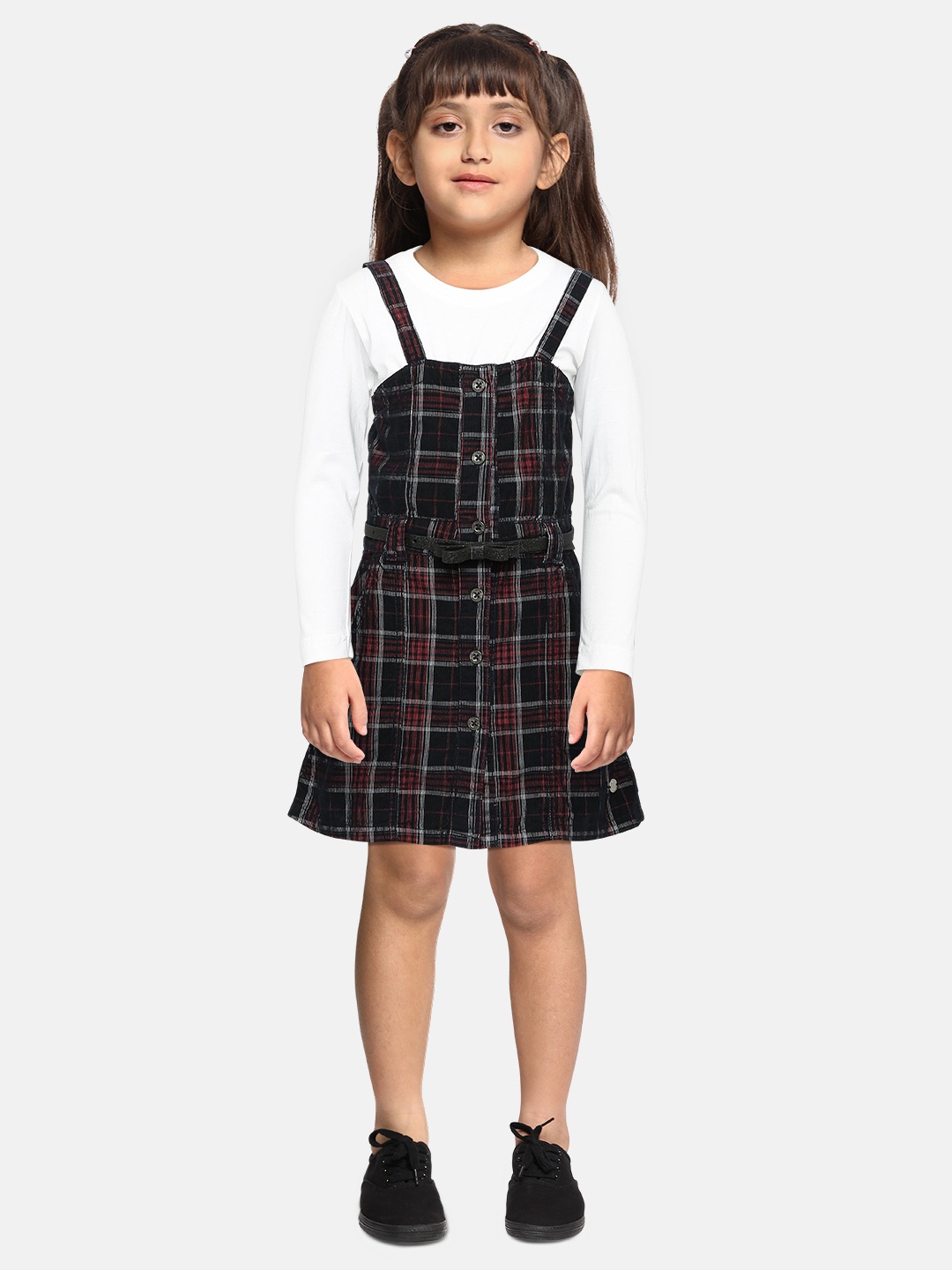 

Gini and Jony Girls Black & Red Checked Pinafore Dress With T-shirt