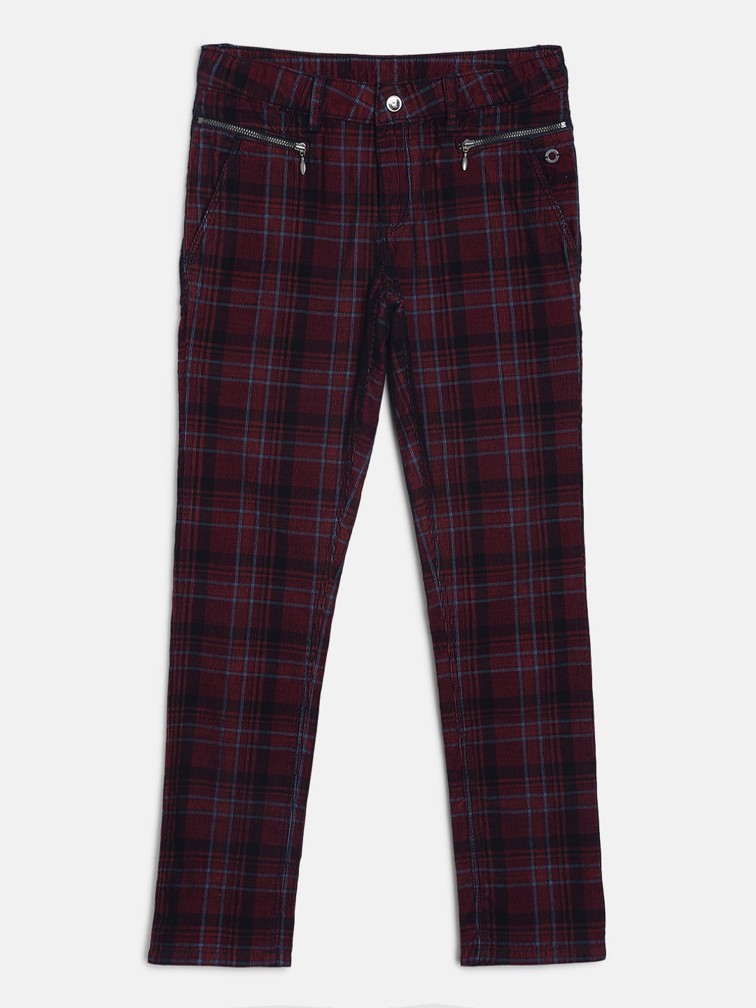

Gini and Jony Girls Maroon & Black Regular Fit Checked Regular Trousers