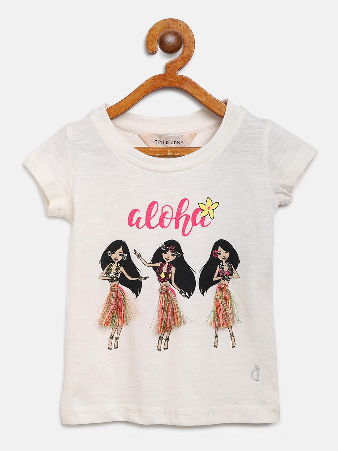 

Gini and Jony Girls White Printed Round Neck T-shirt
