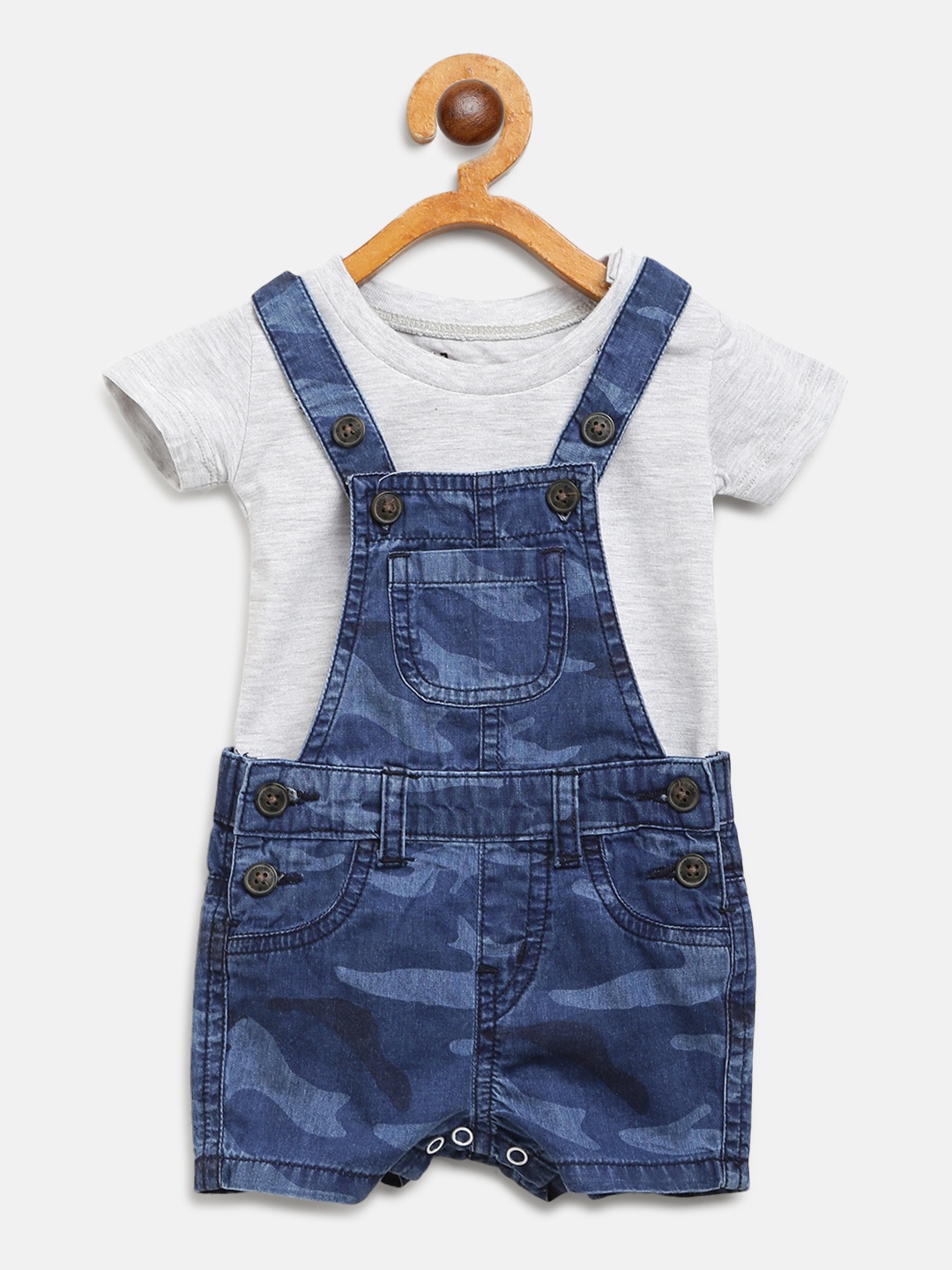 

Gini and Jony Boys Grey Melange & Blue Solid T-shirt with Dungarees