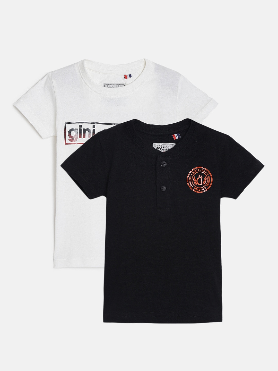 

Gini and Jony Boys Pack Of 2 Printed Round Neck T-shirts, Black