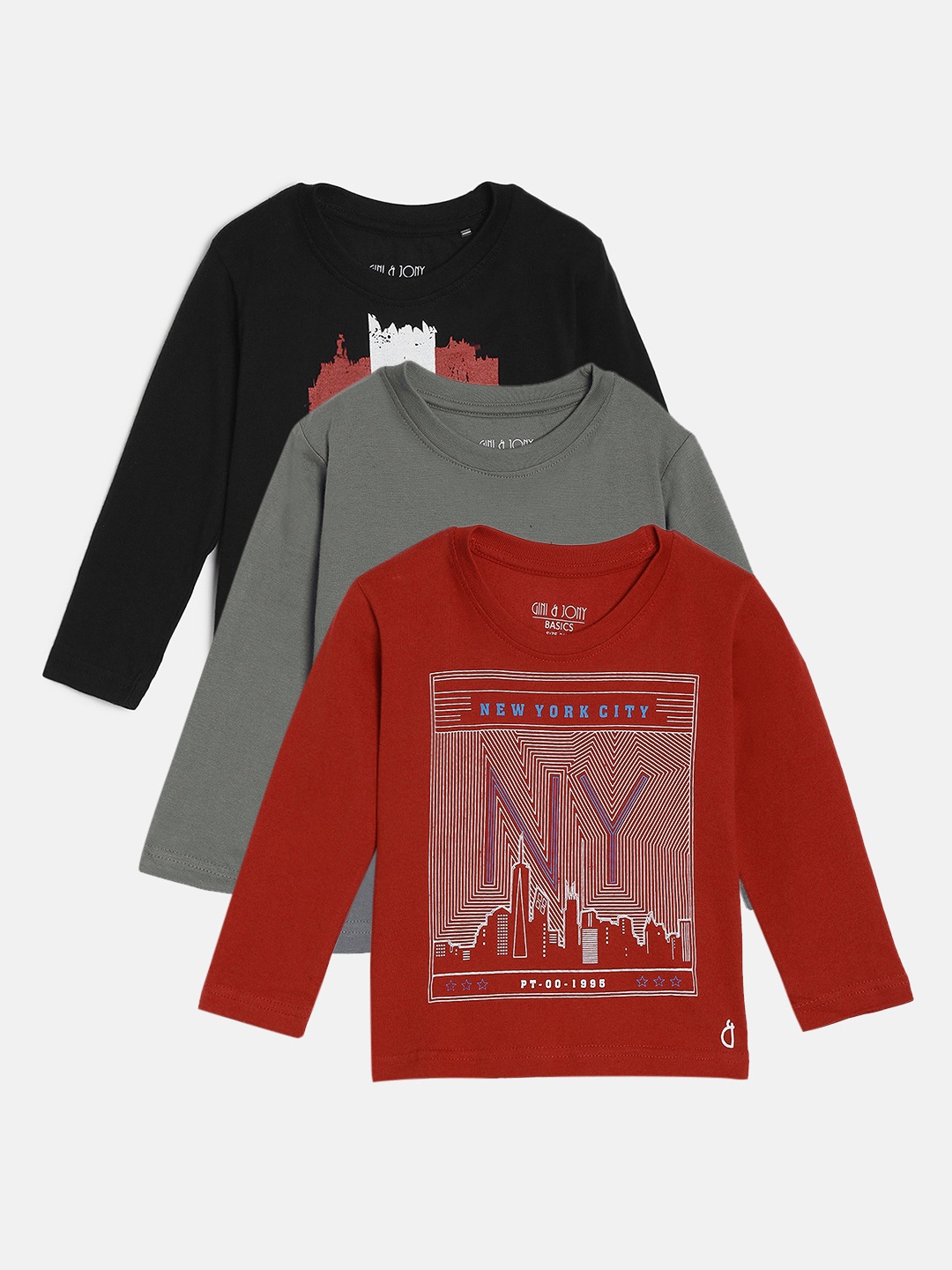 

Gini and Jony Boys Pack Of 3 Printed Round Neck T-shirts, Grey