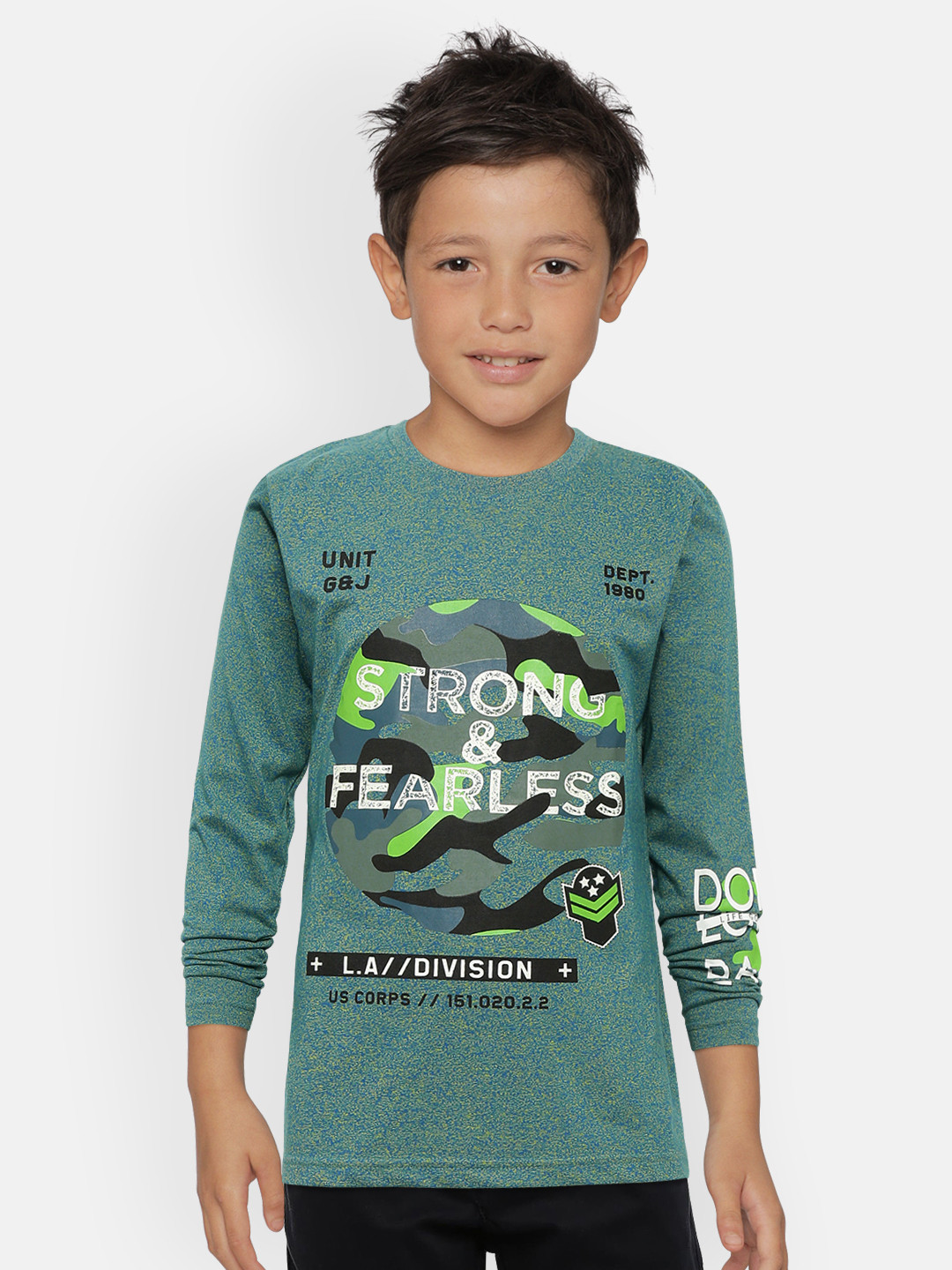 

Gini and Jony Boys Green Printed Round Neck T-shirt