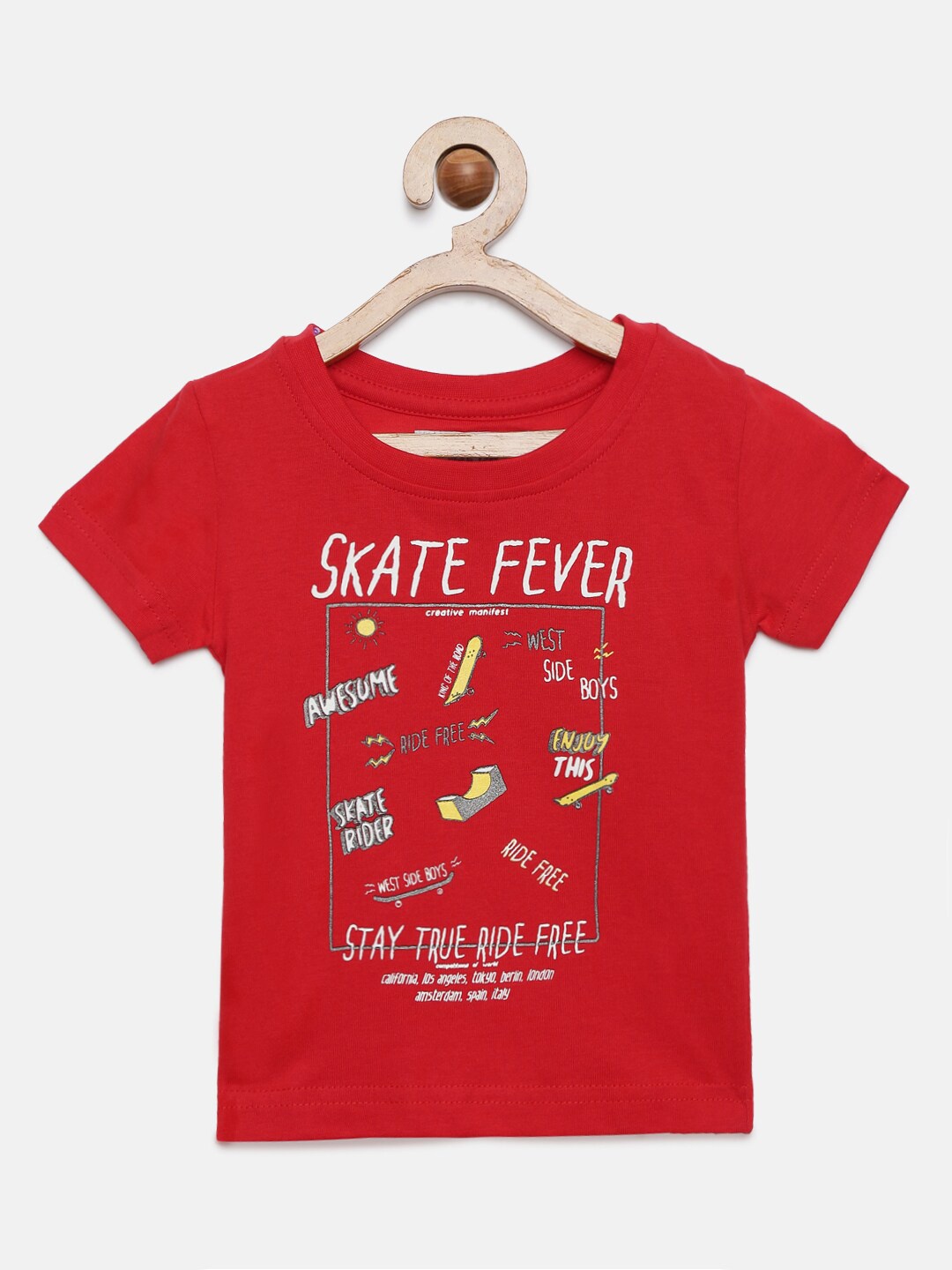 

Gini and Jony Boys Red Printed Round Neck T-shirt