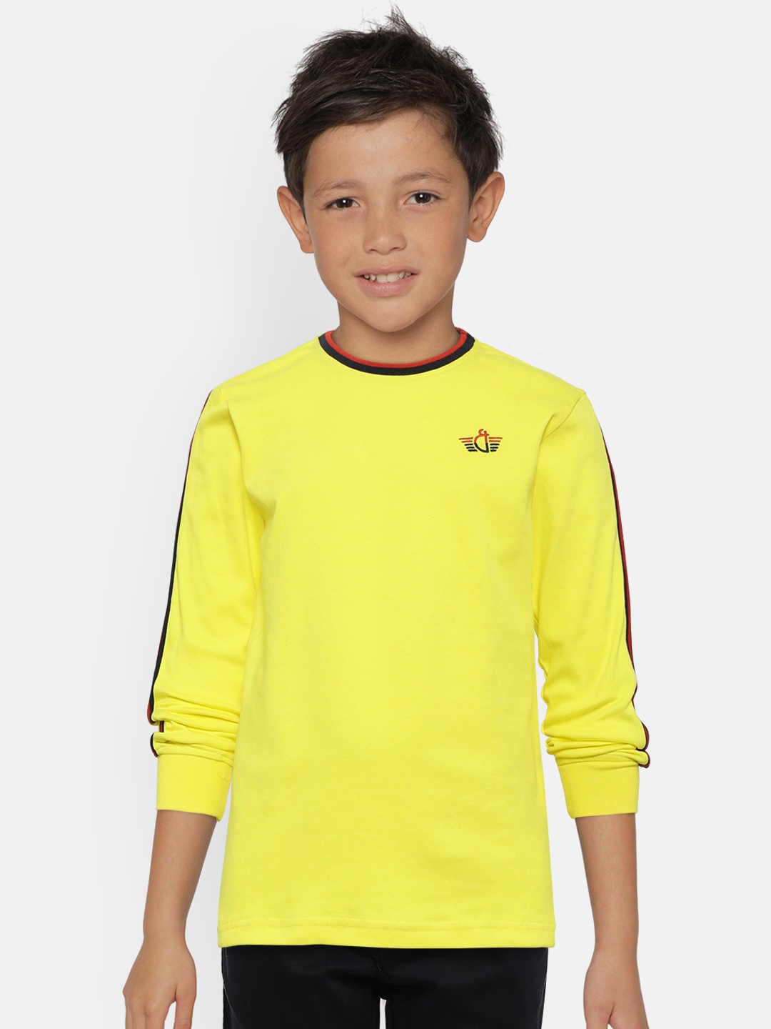 

Gini and Jony Boys Yellow Solid Round Neck Pure Cotton T-shirt