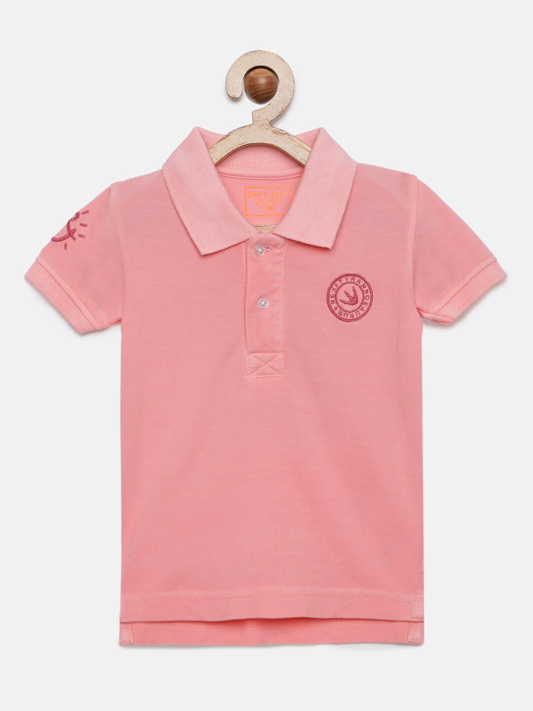 

Gini and Jony Boys Peach-Coloured Solid Polo Collar T-shirt