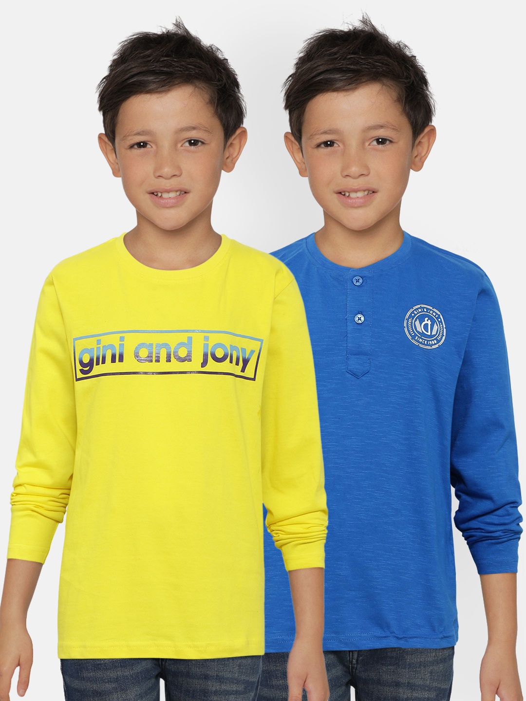 

Gini and Jony Boys Pack of Two Pure Cotton T-shirts, Blue