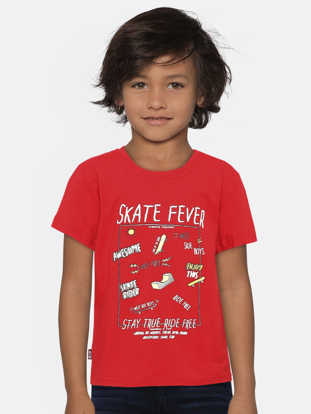 

Gini and Jony Boys Red Printed Round Neck T-shirt