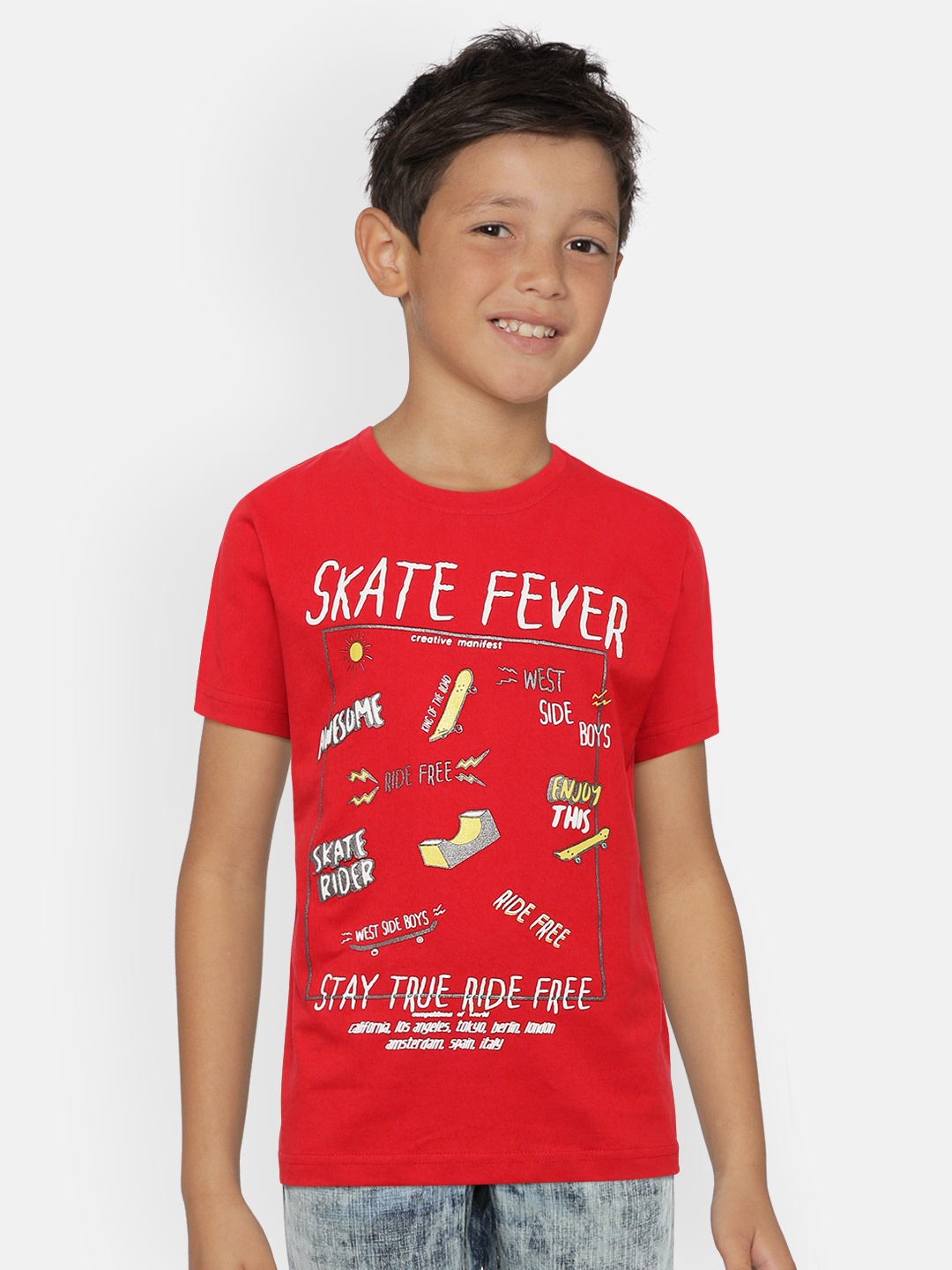 

Gini and Jony Boys Red Printed Round Neck T-shirt