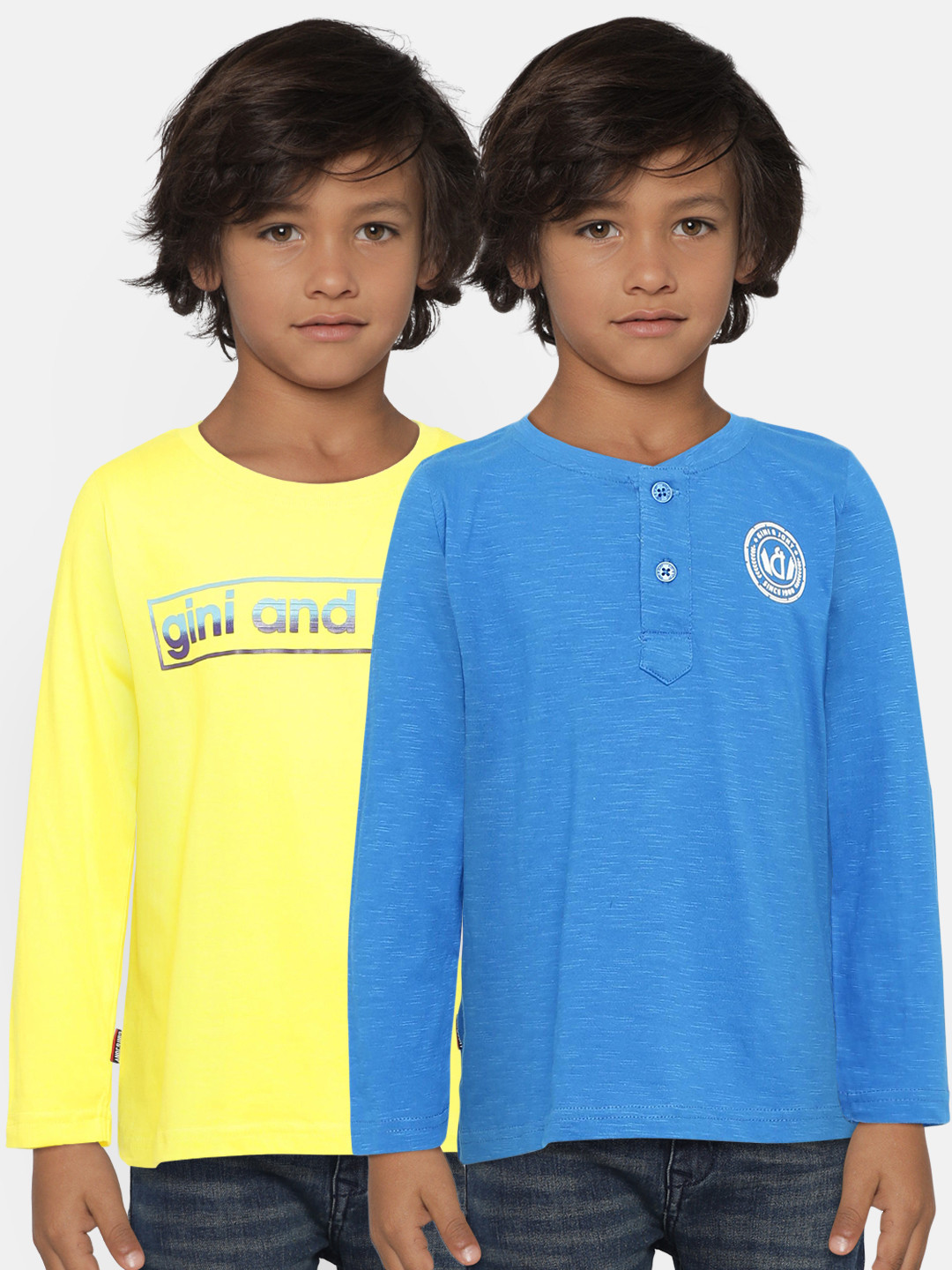 

Gini and Jony Boys Pack Of 2 Printed Round Neck T-shirts, Yellow
