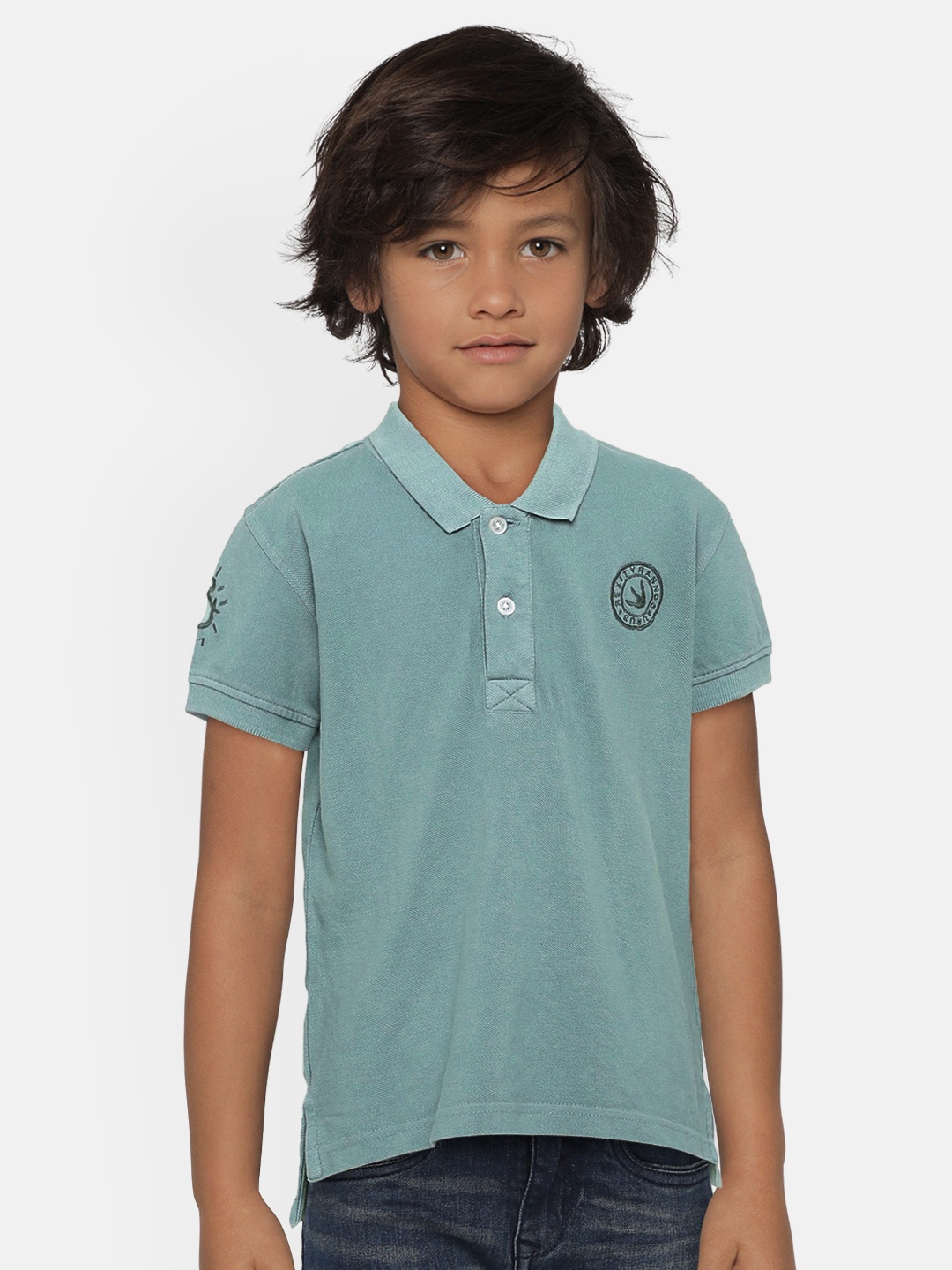 

Gini and Jony Boys Green Printed Polo Collar T-shirt