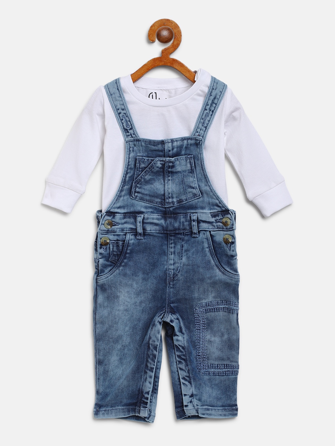 

Gini and Jony Boys White Solid T-shirt with Dungarees