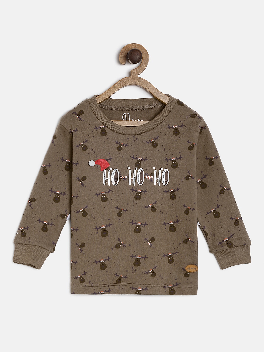 

Gini and Jony Boys Brown Printed Round Neck Pure Cotton T-shirt