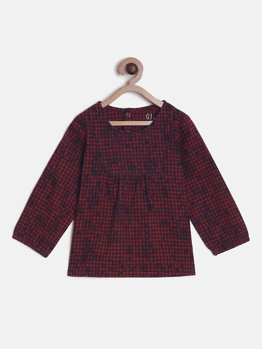 

Gini and Jony Girls Navy Blue & Red Printed Pure Cotton Top