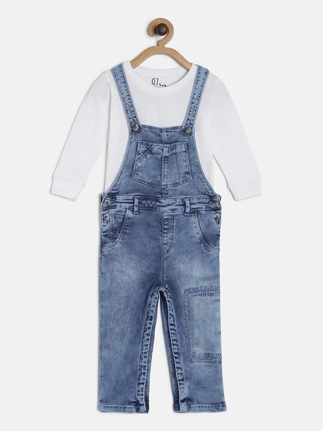 

Gini and Jony Girls Blue Washed Denim Dungree with T-shirt