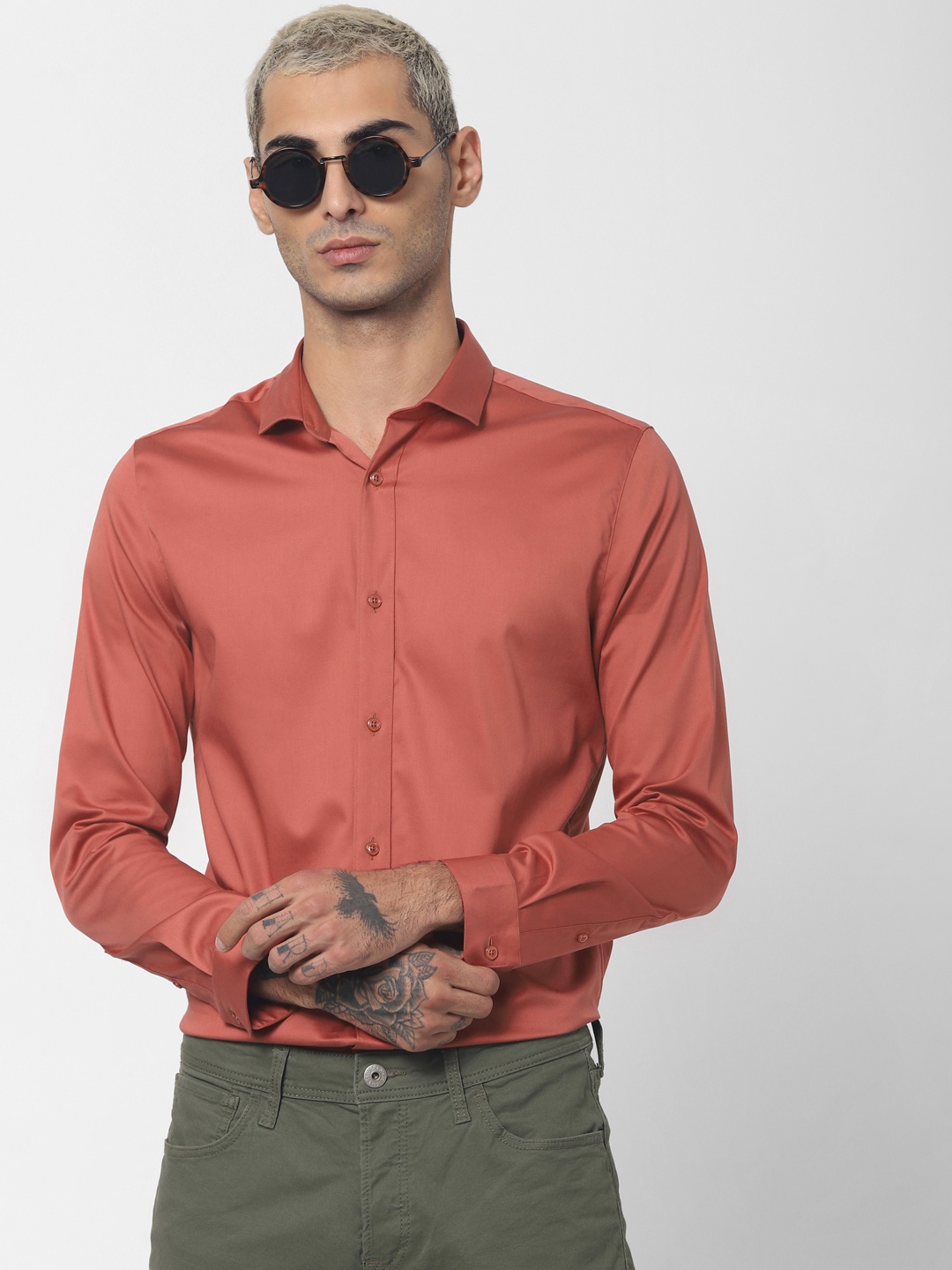 

Jack & Jones Men Rust Red Slim Fit Solid Casual Shirt