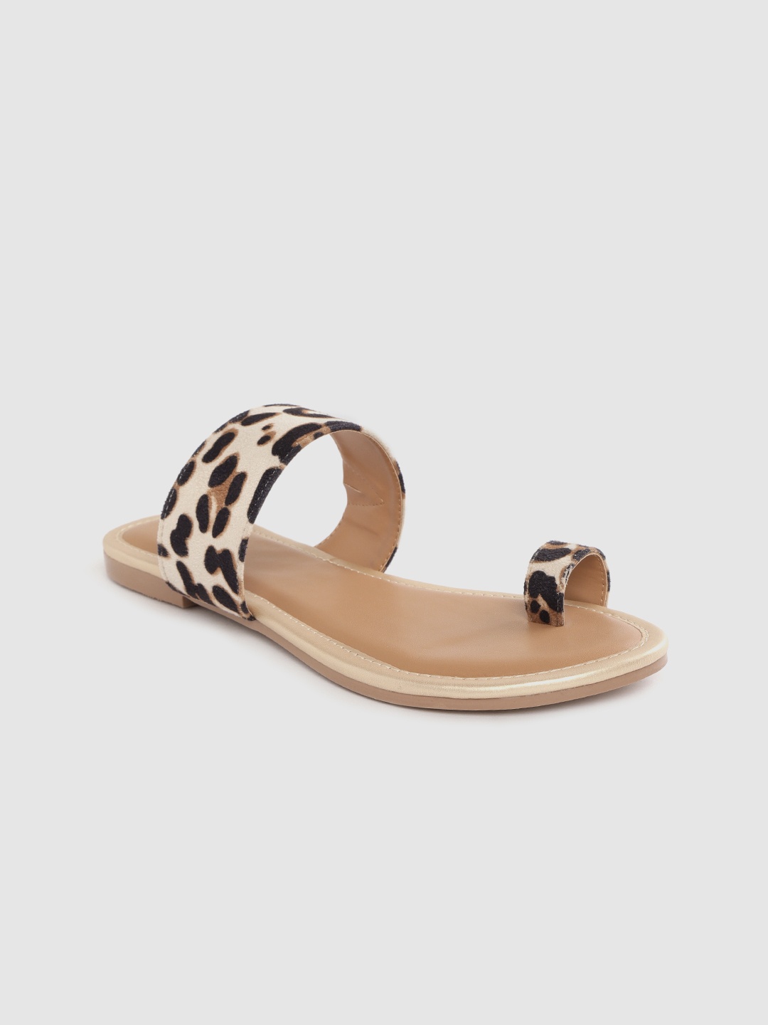 

Carlton London Women Beige & Brown Leopard Printed One Toe Flats