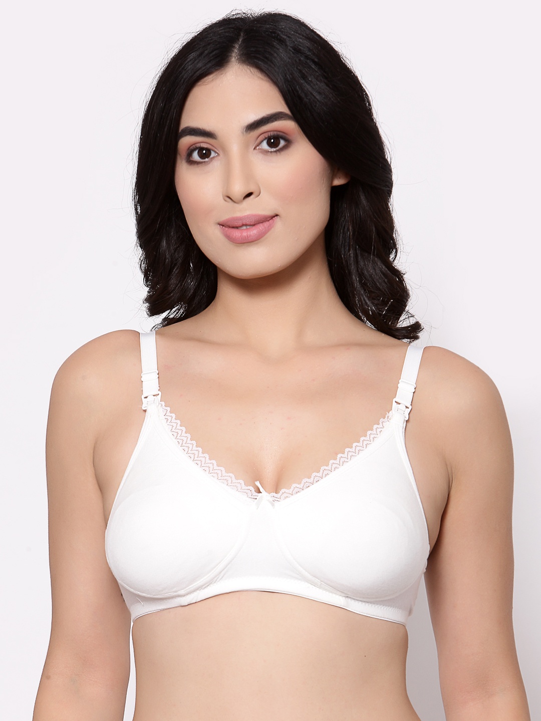 

Inner Sense Off-White Solid Organic Cotton Antimicrobial Laced Soft Nursing Bra AIMB003E