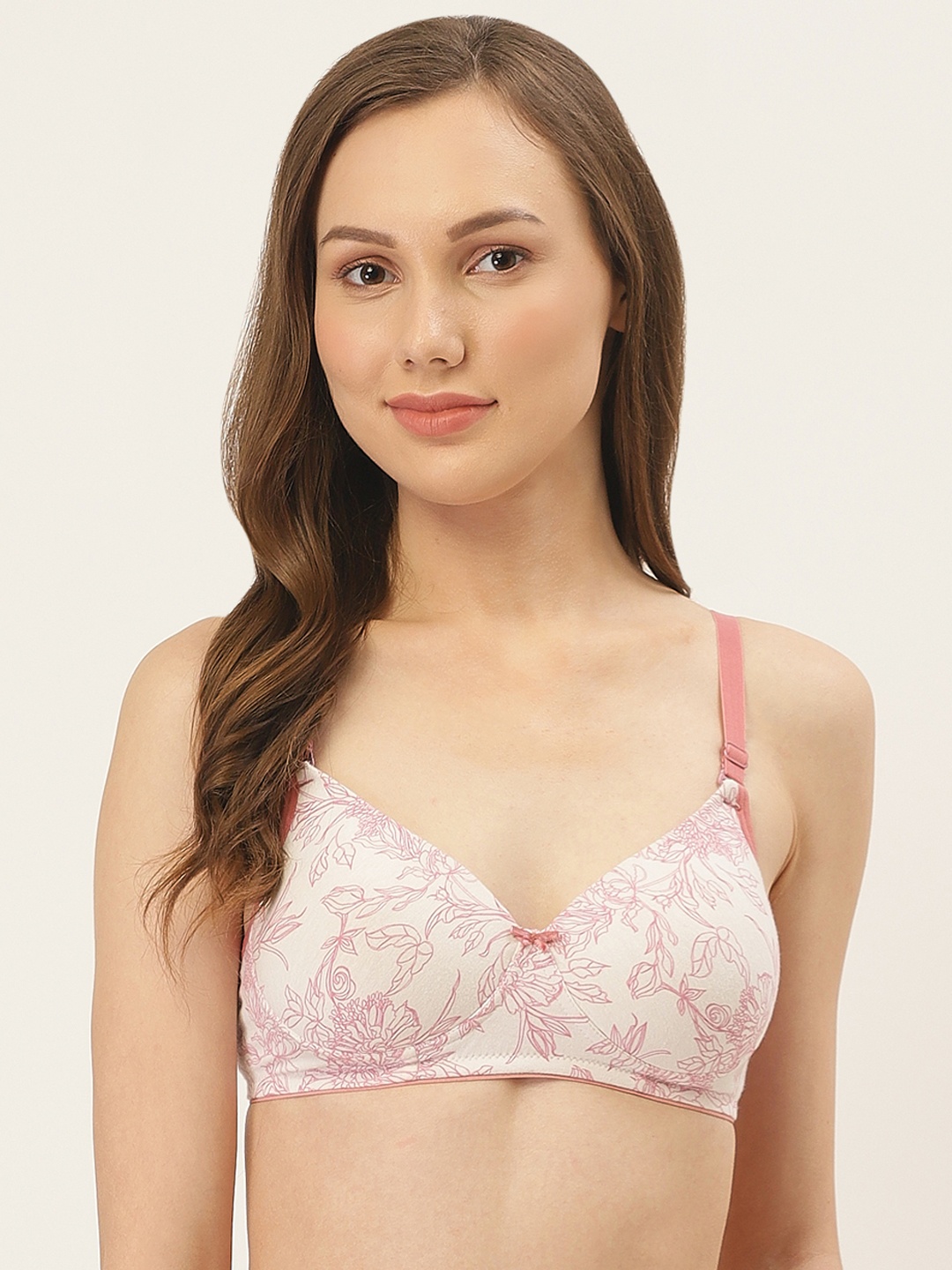 

Inner Sense White & Pink Printed Organic Cotton Antimicrobial Wire-Free Padded Bra ISB068