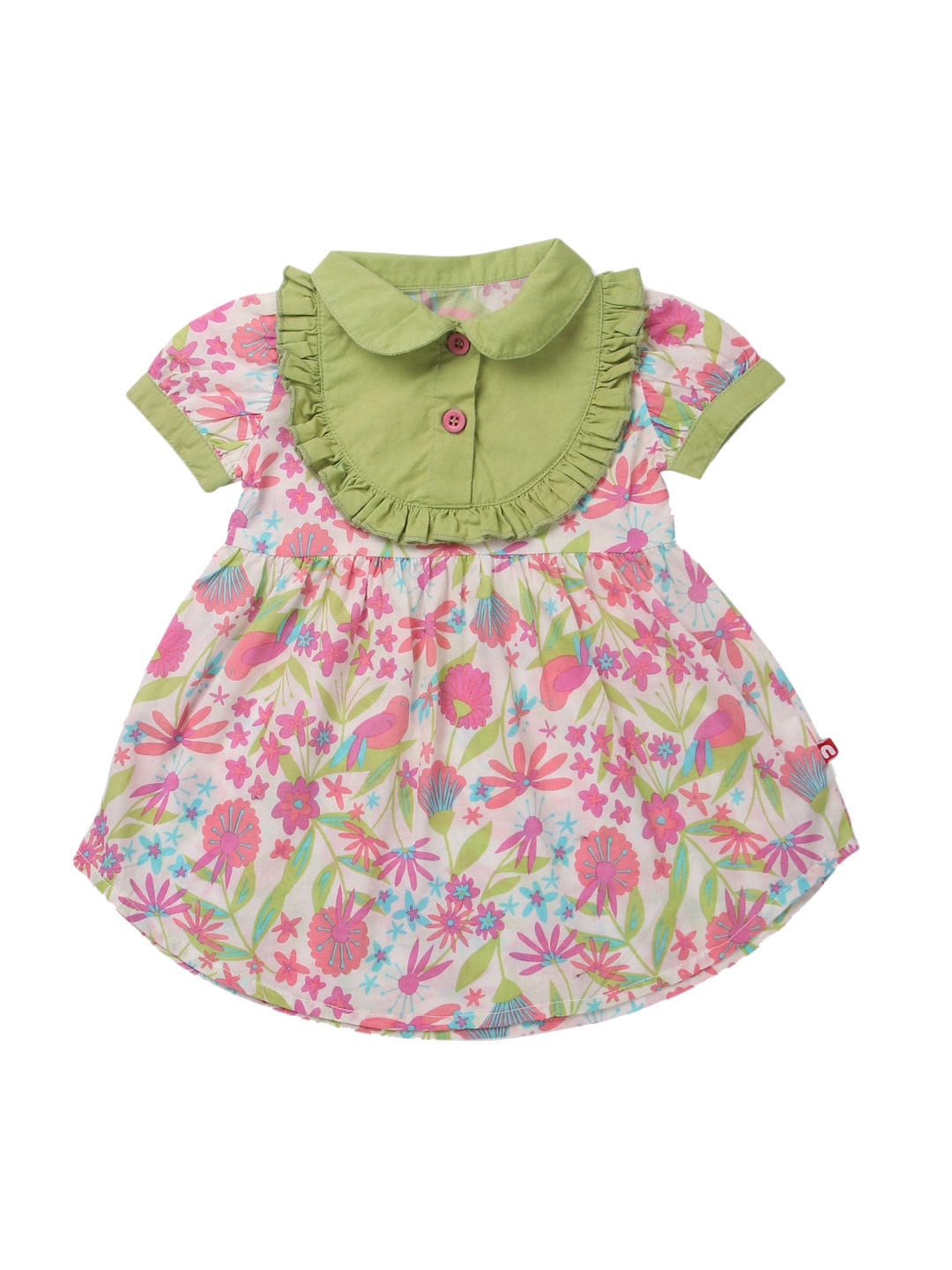 

Nino Bambino Girls Green Floral Print Organic Cotton Sustainable Mini Fit & Flare Apron Dress