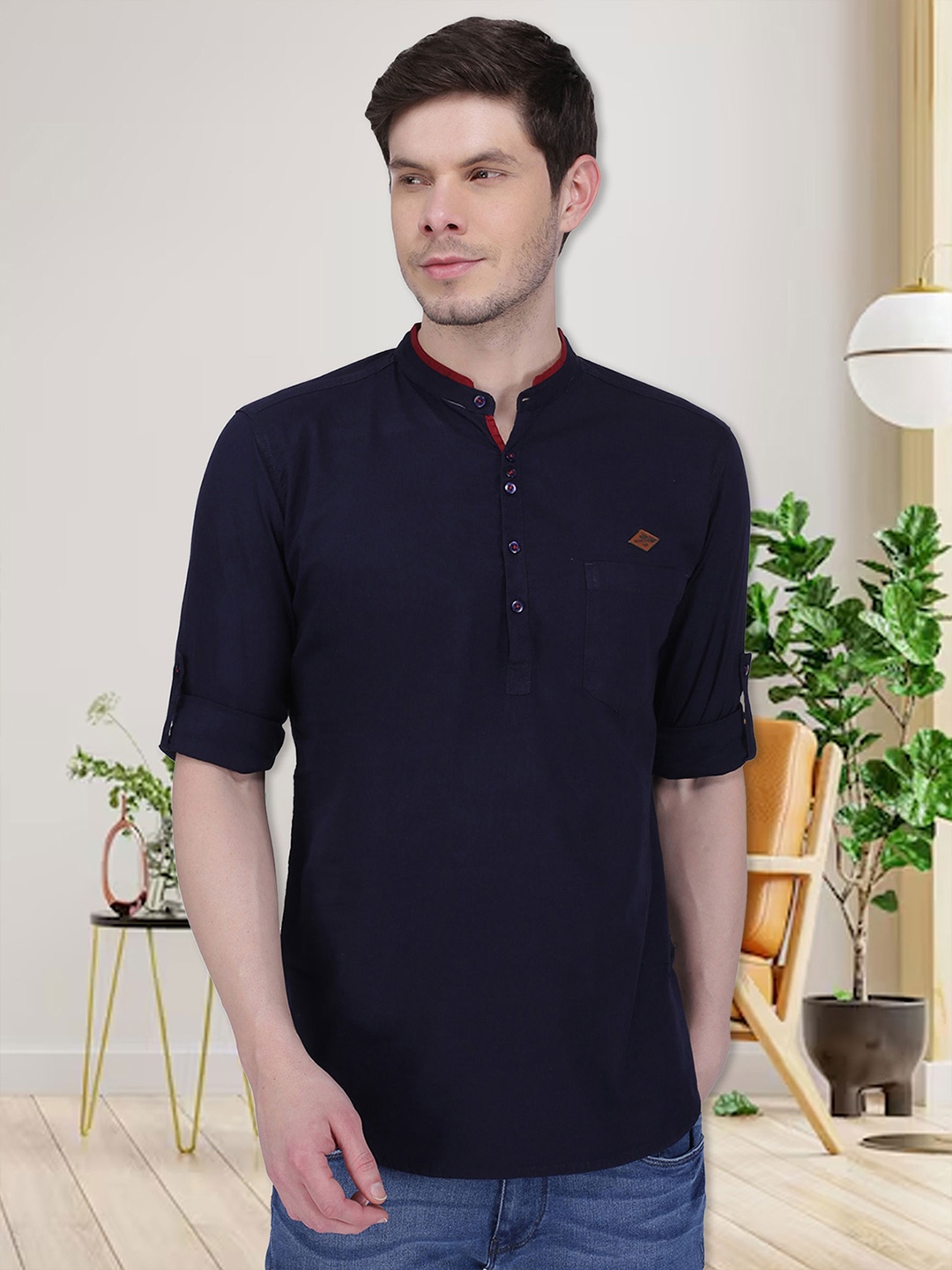 

Kuons Avenue Men Navy Blue Solid Straight Kurta