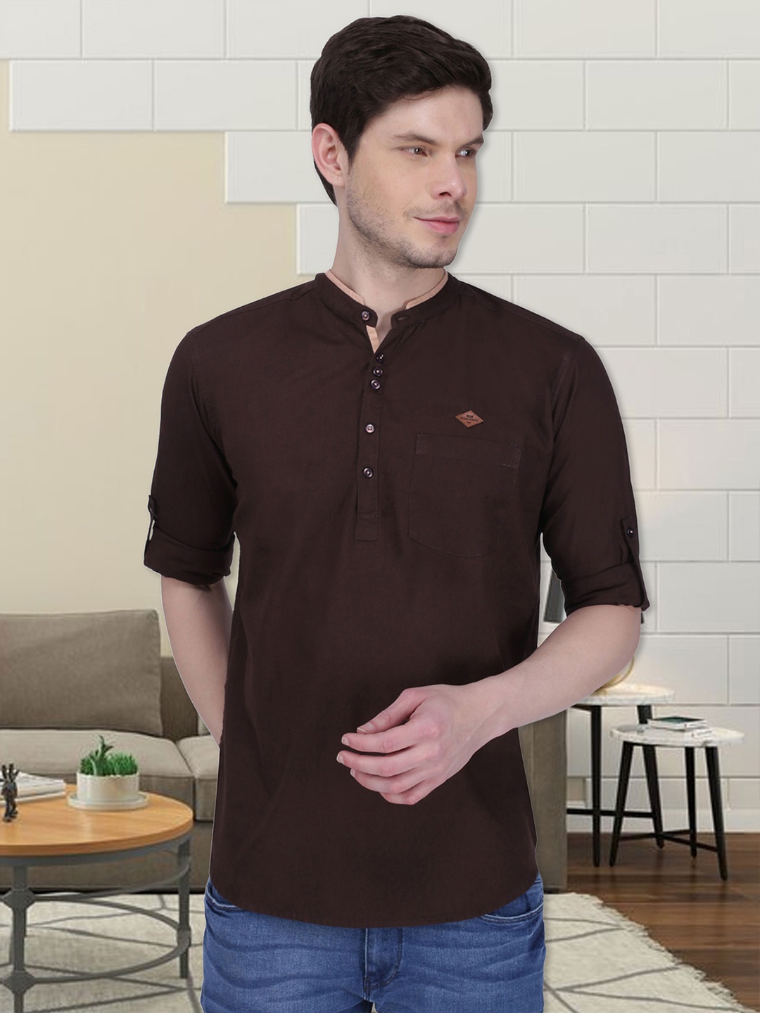 

Kuons Avenue Men Coffee Brown Solid Straight Kurta