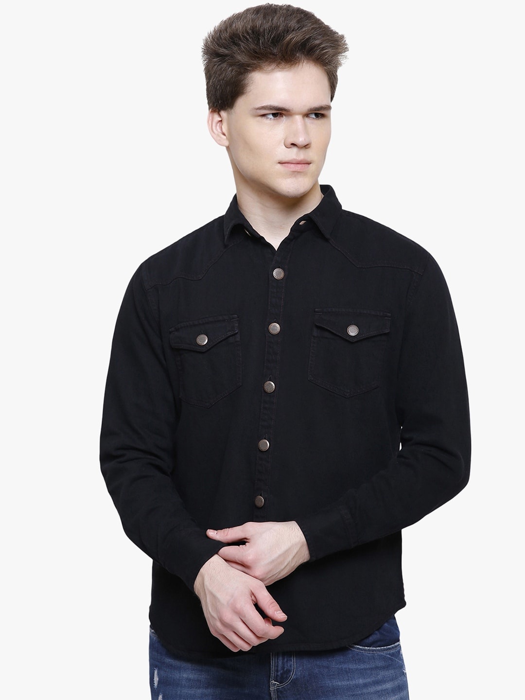 

Southbay Men Black Smart Slim Fit Solid Denim Shirt