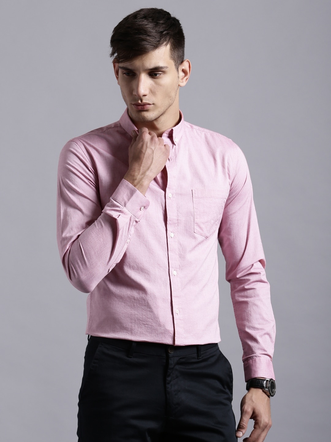 

ether Men Pink Regular Fit Anti-Microbial Oxford Casual Shirt