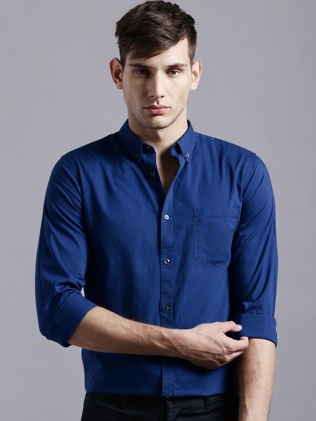 

ether Men Blue Regular Fit Anti-Microbial Oxford Casual Shirt