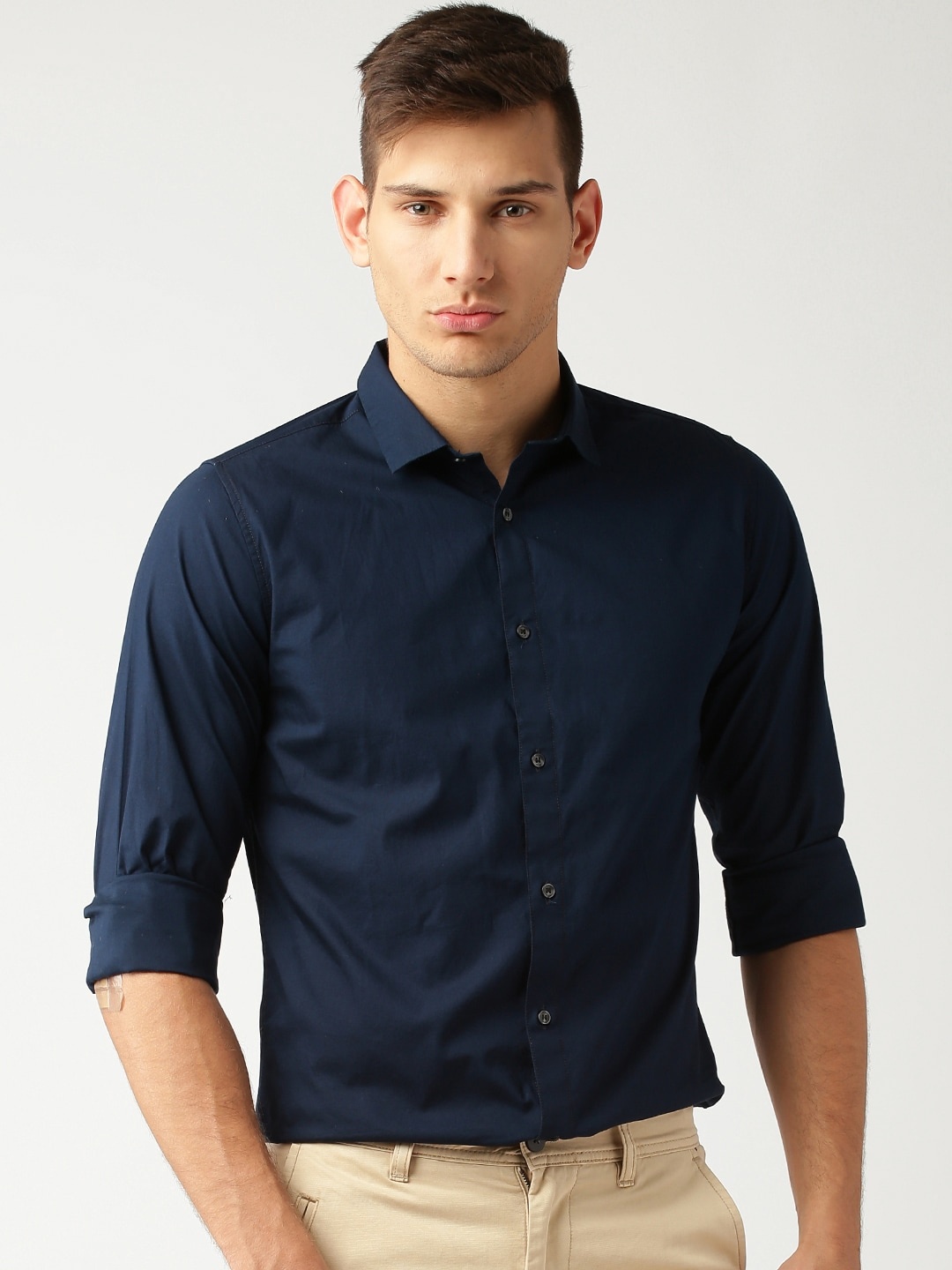 

ether Men Navy Blue Slim Fit Antimicrobial Cotton Stretch Sustainable Shirt
