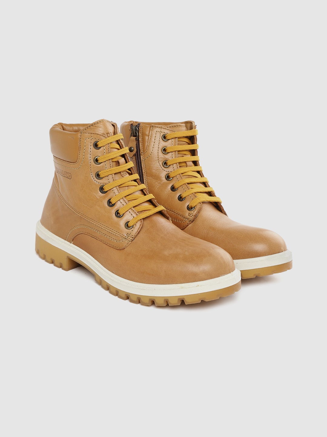 

Woodland Men Tan Brown Solid Leather Mid-Top Flat Boots