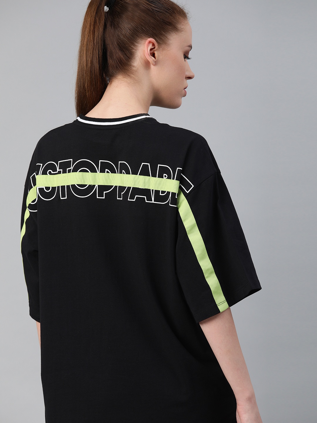 

HRX by Hrithik Roshan Women Black Printed Lifestyle Bio-Wash T-shirt With Applique