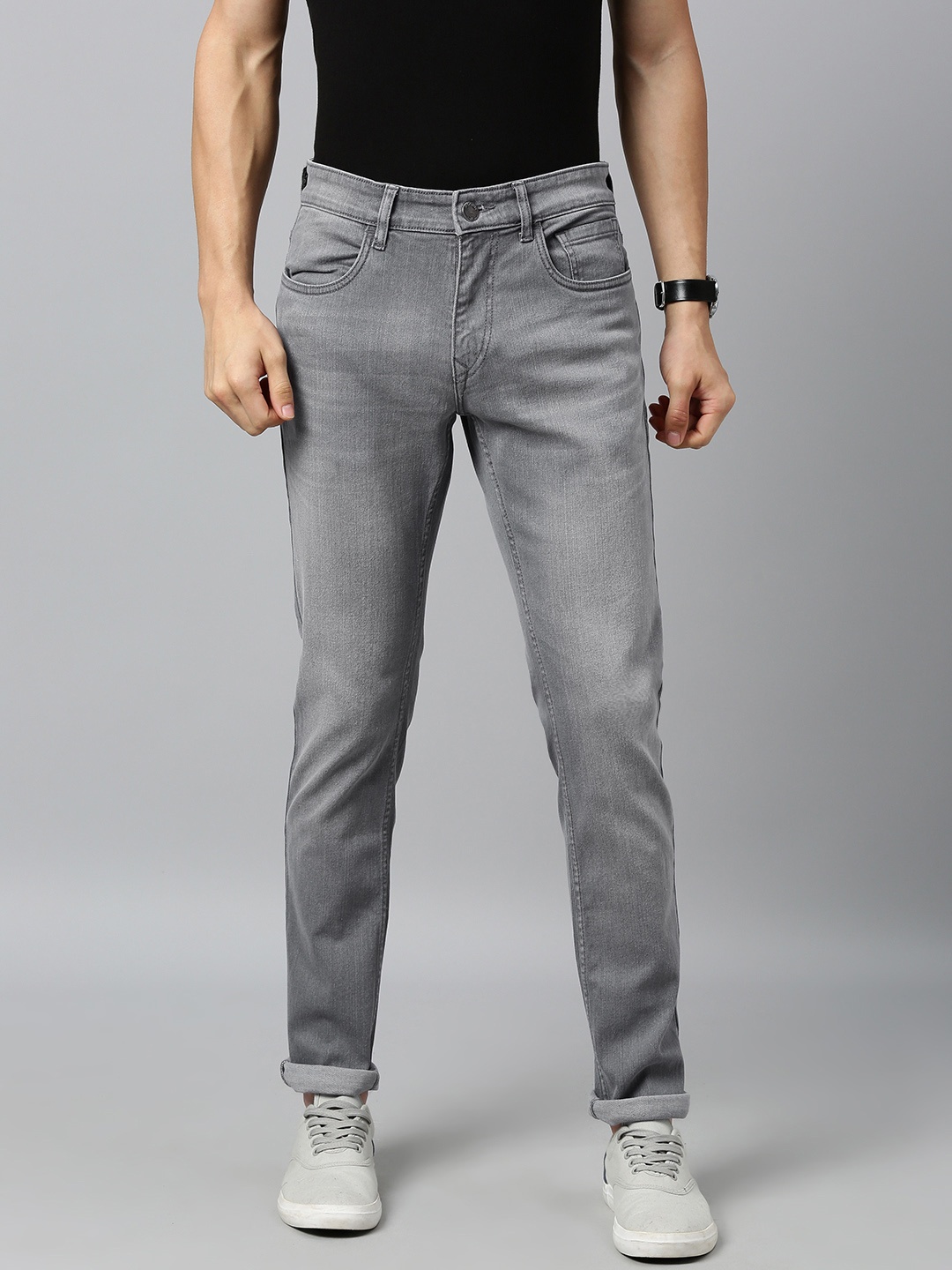 

WROGN Men Grey Skinny Fit Mid-Rise Clean Look Jeans