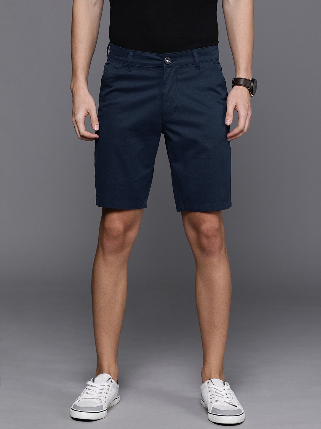 

WROGN Men Navy Blue Solid Slim Fit Chino Shorts