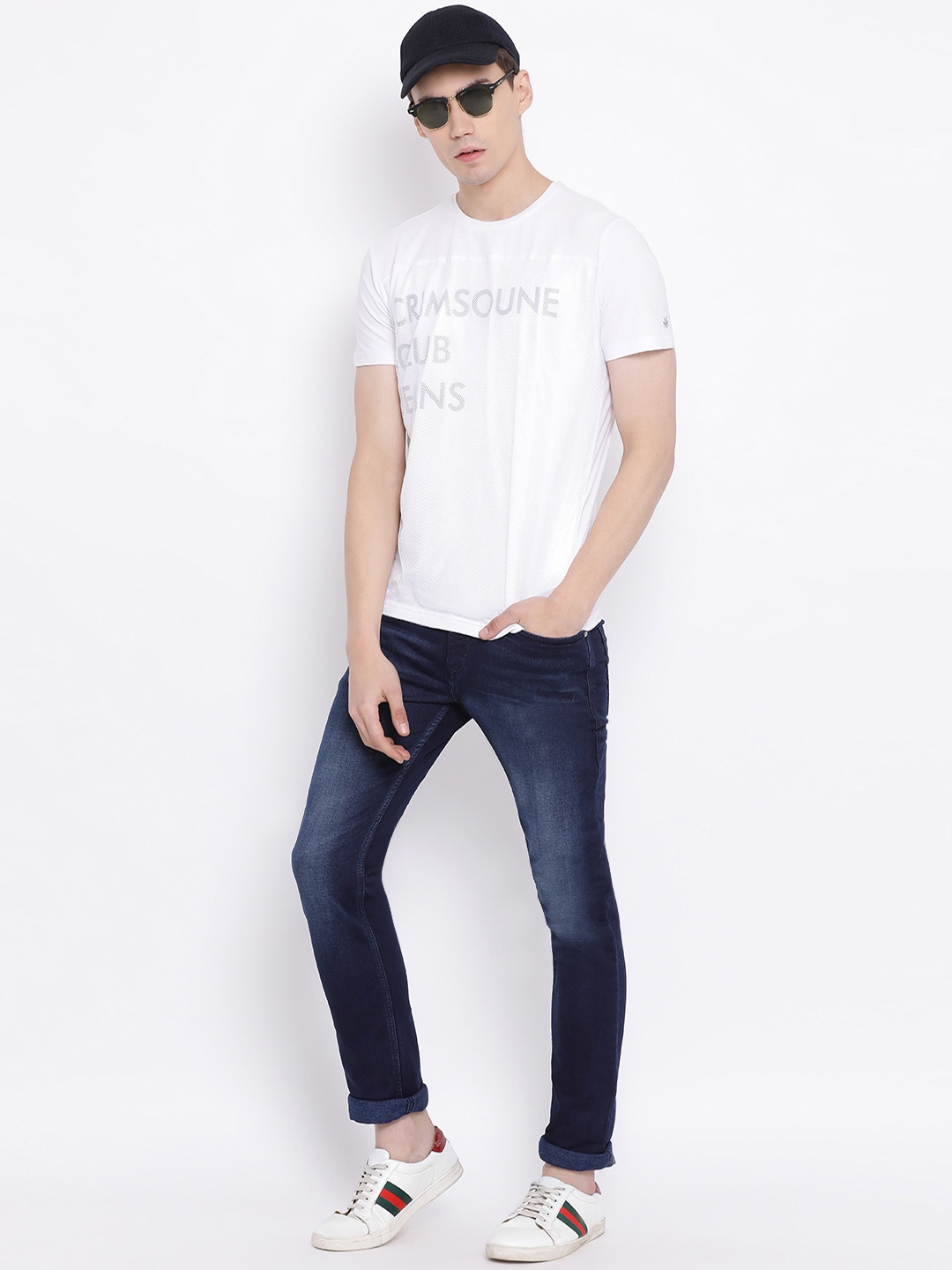 

Crimsoune Club Men White Printed Slim Fit Round Neck T-shirt