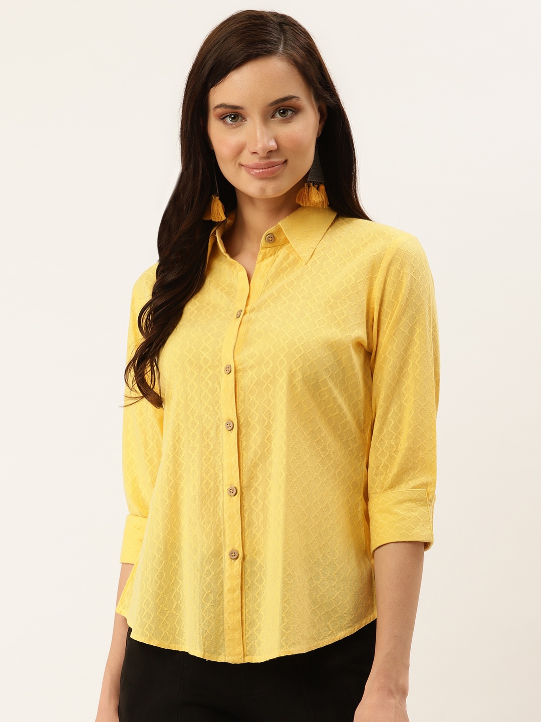 

Taurus Women Yellow Self-Design Casual Shirt