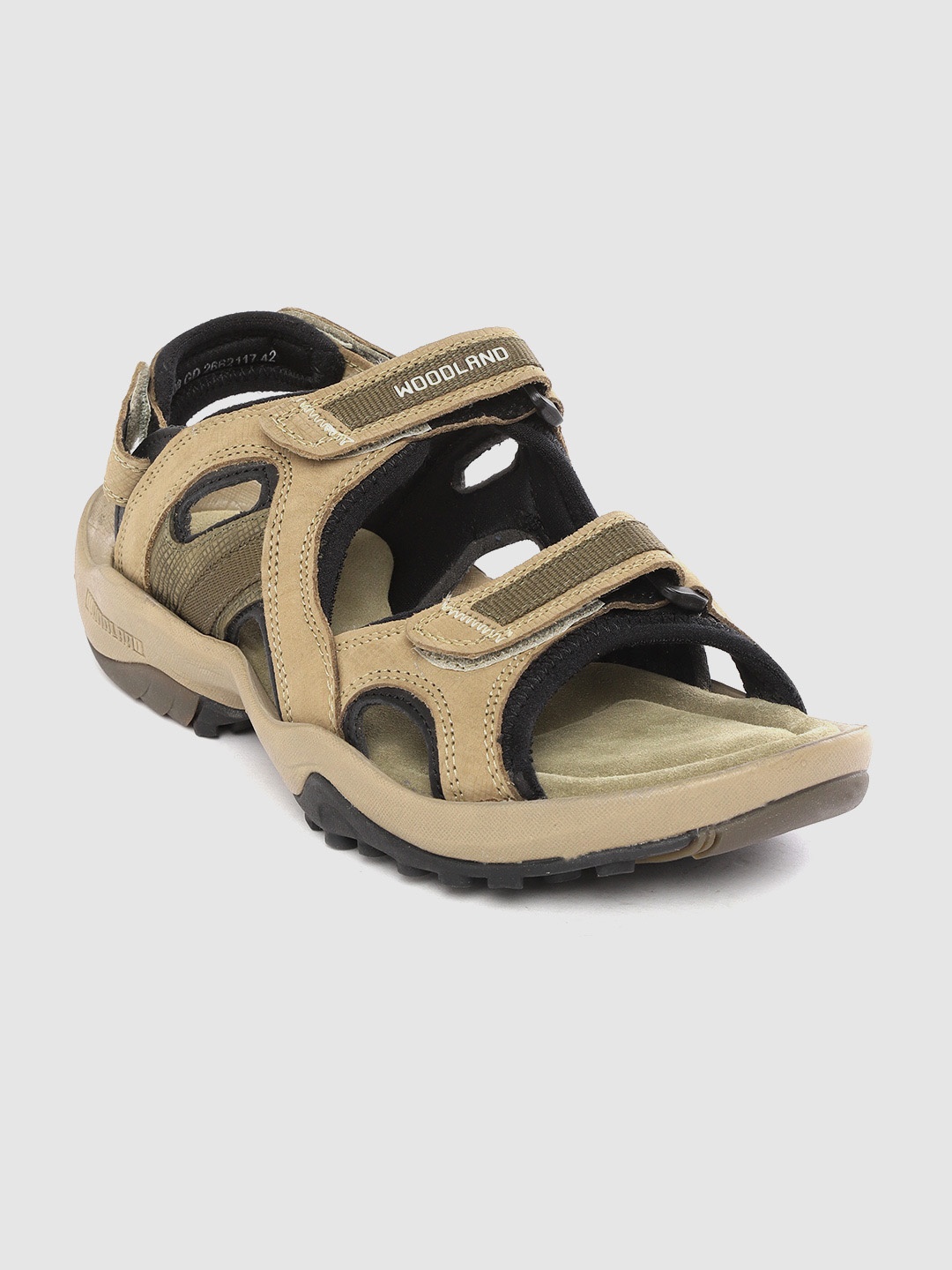 

Woodland Men Khaki & Olive Green Nubuck Solid Comfort Sandals with Colourblocked Detail