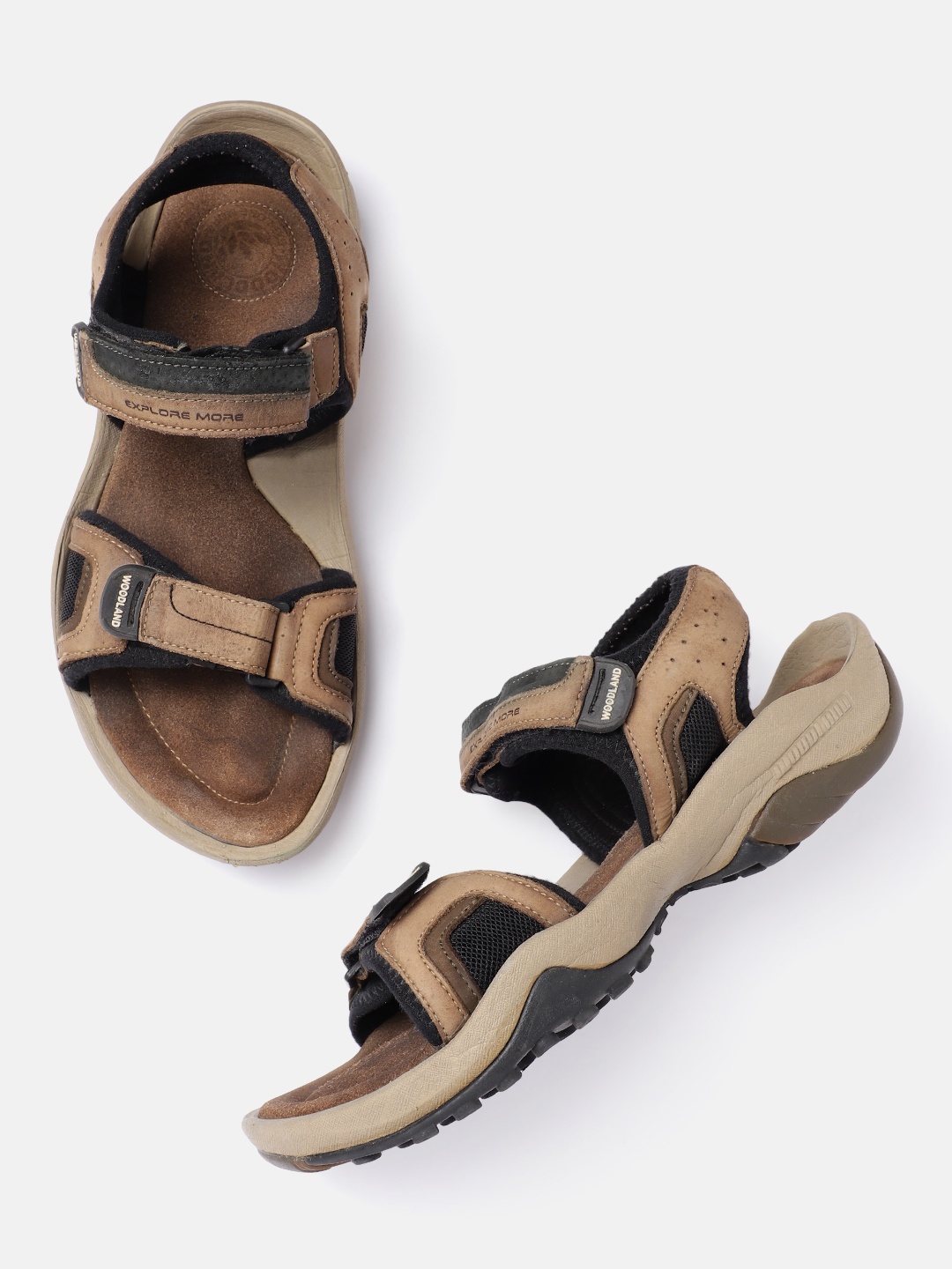 

Woodland Men Nubuck Leather Comfort Sandals, Camel brown