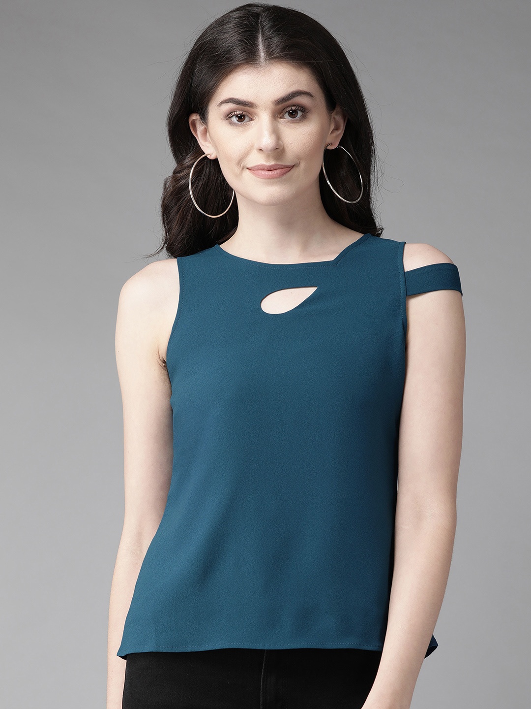 

MISH Women Teal Blue Solid Top