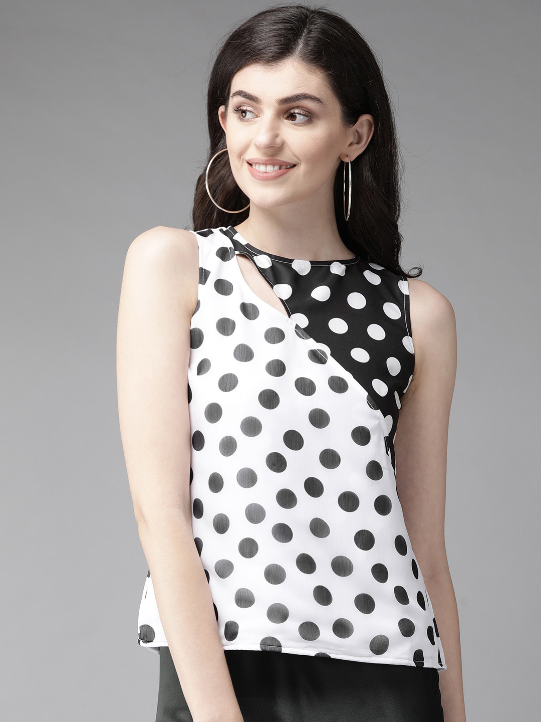 

MISH Women White & Black Polka Dot Printed Top