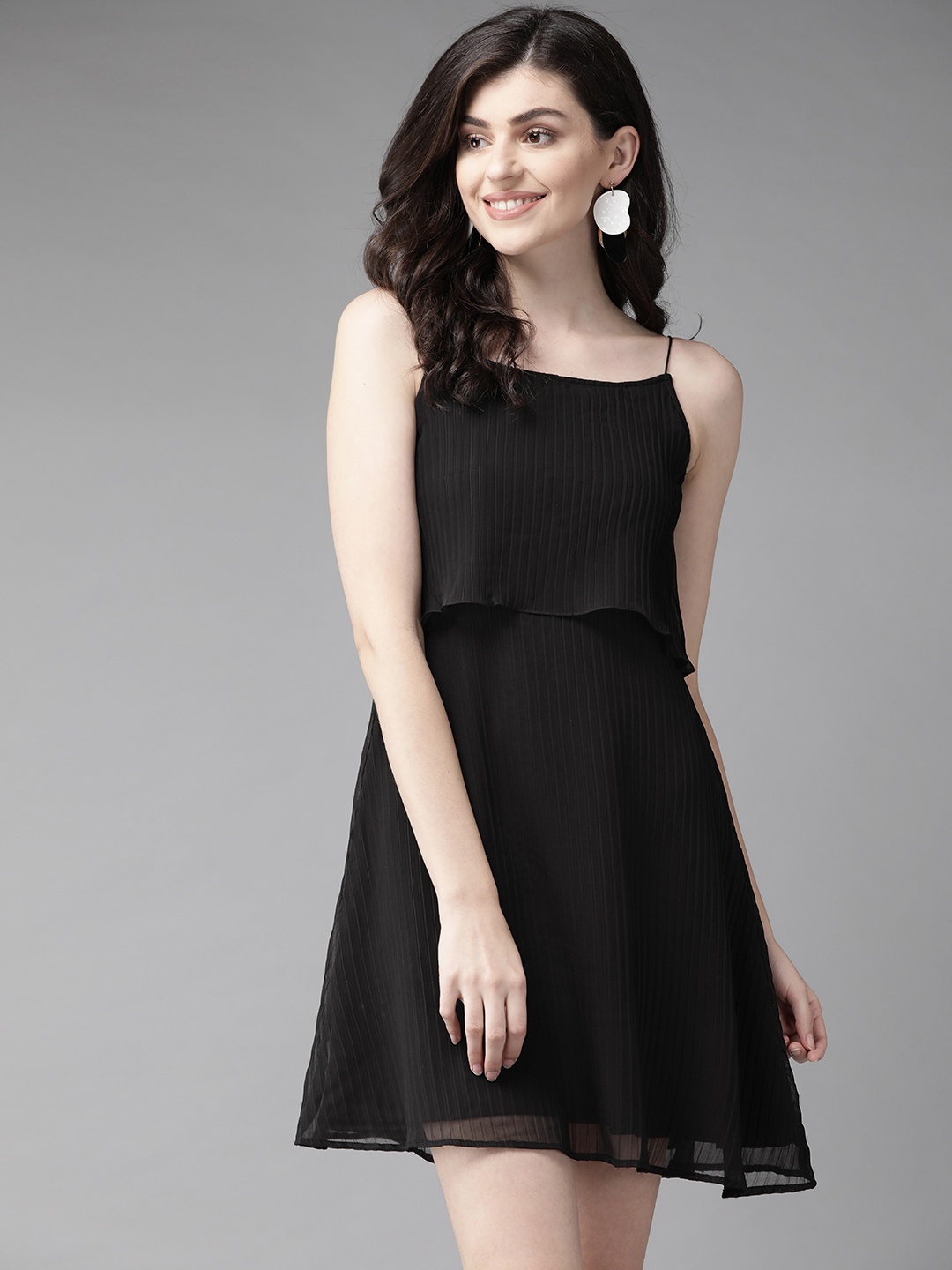 

MISH Black Accordion Pleated Layered A-Line Dress