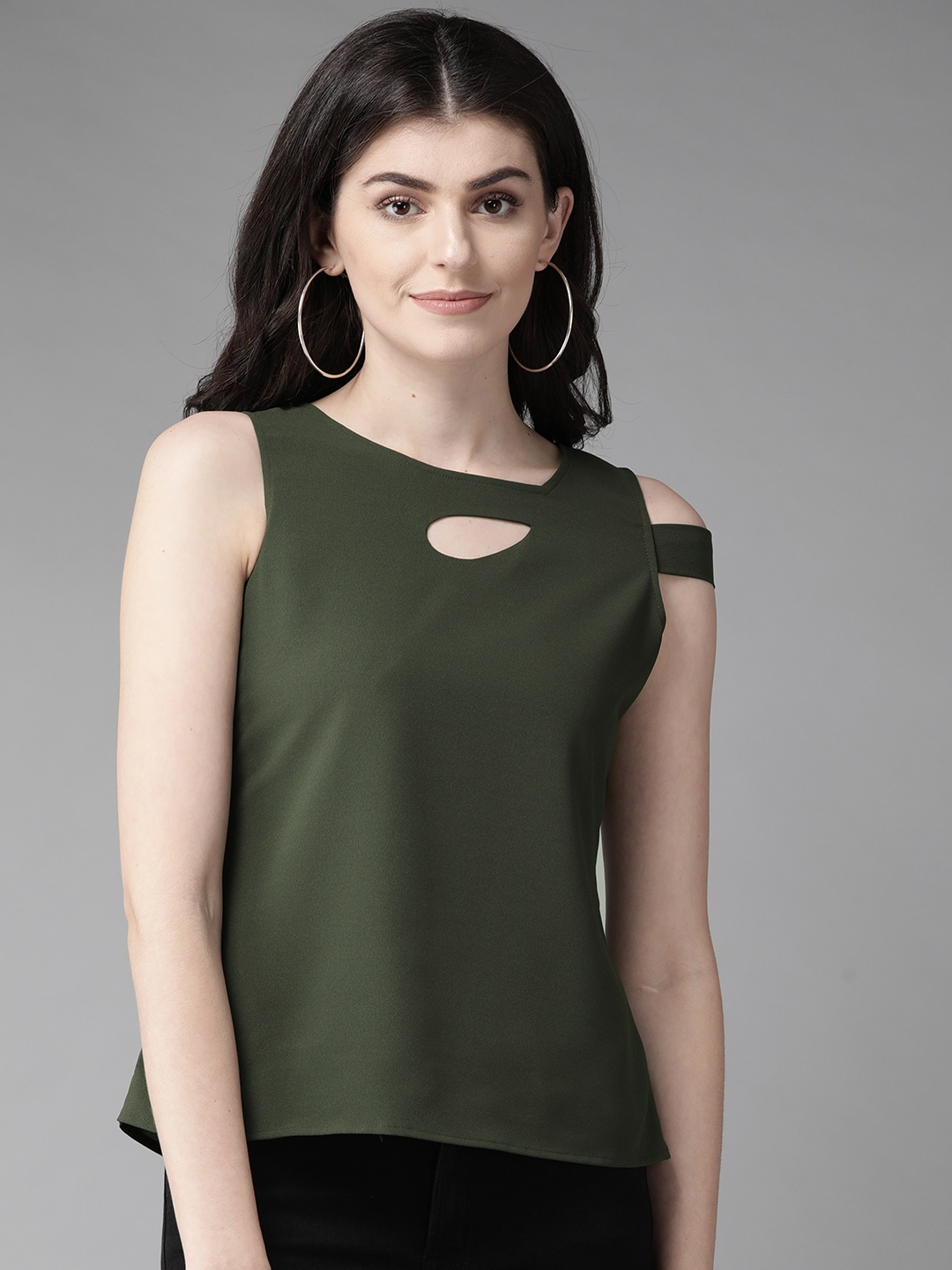 

MISH Women Olive Green Solid Top