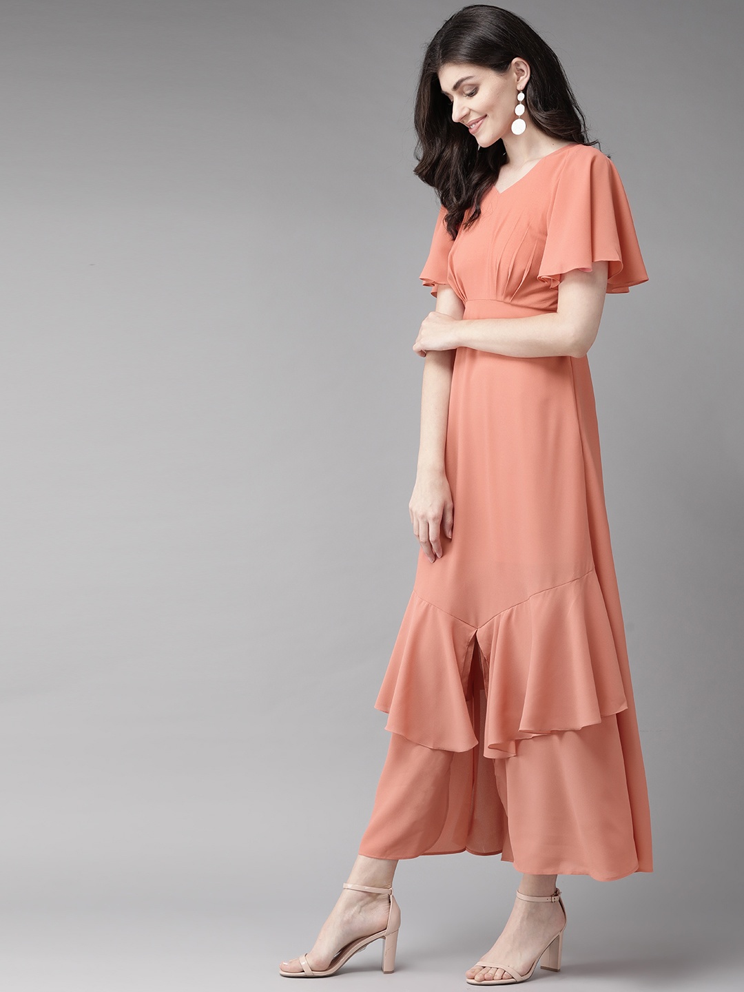 

MISH Women Peach-Coloured Solid Maxi Dress
