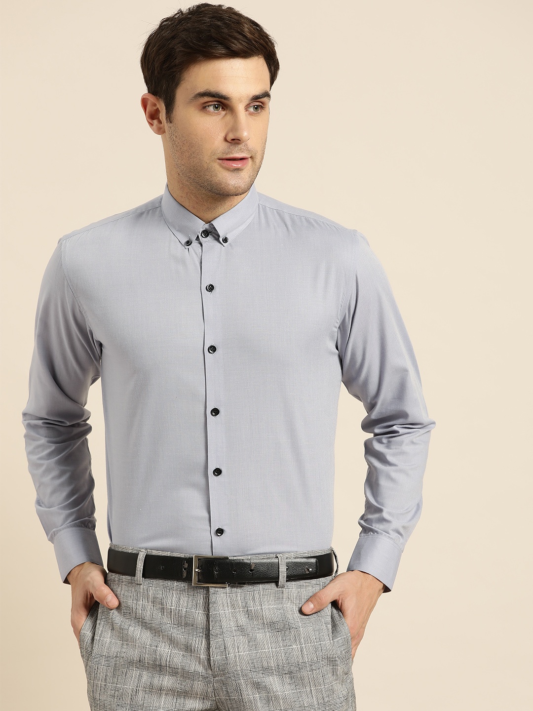 

SOJANYA Men Grey Classic Regular Fit Solid Formal Shirt