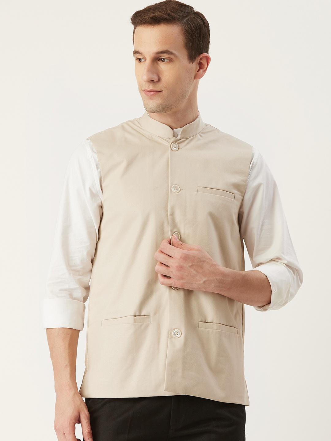 

SOJANYA Men Beige Solid Nehru Jacket