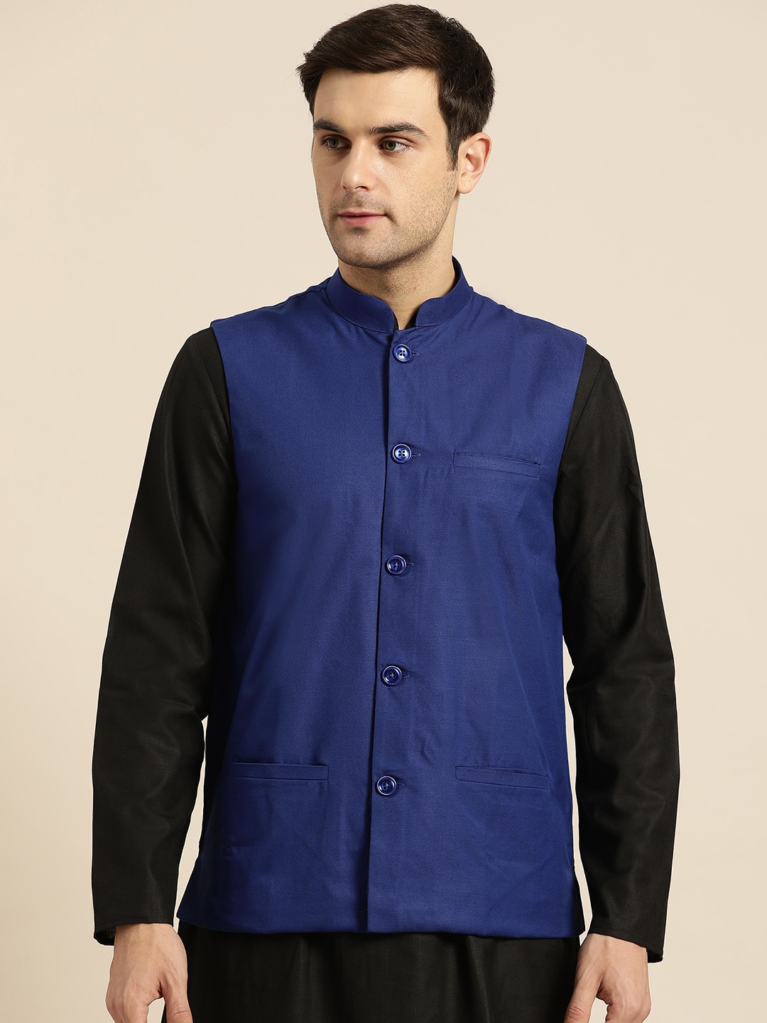 

SOJANYA Men Blue Solid Nehru Jacket